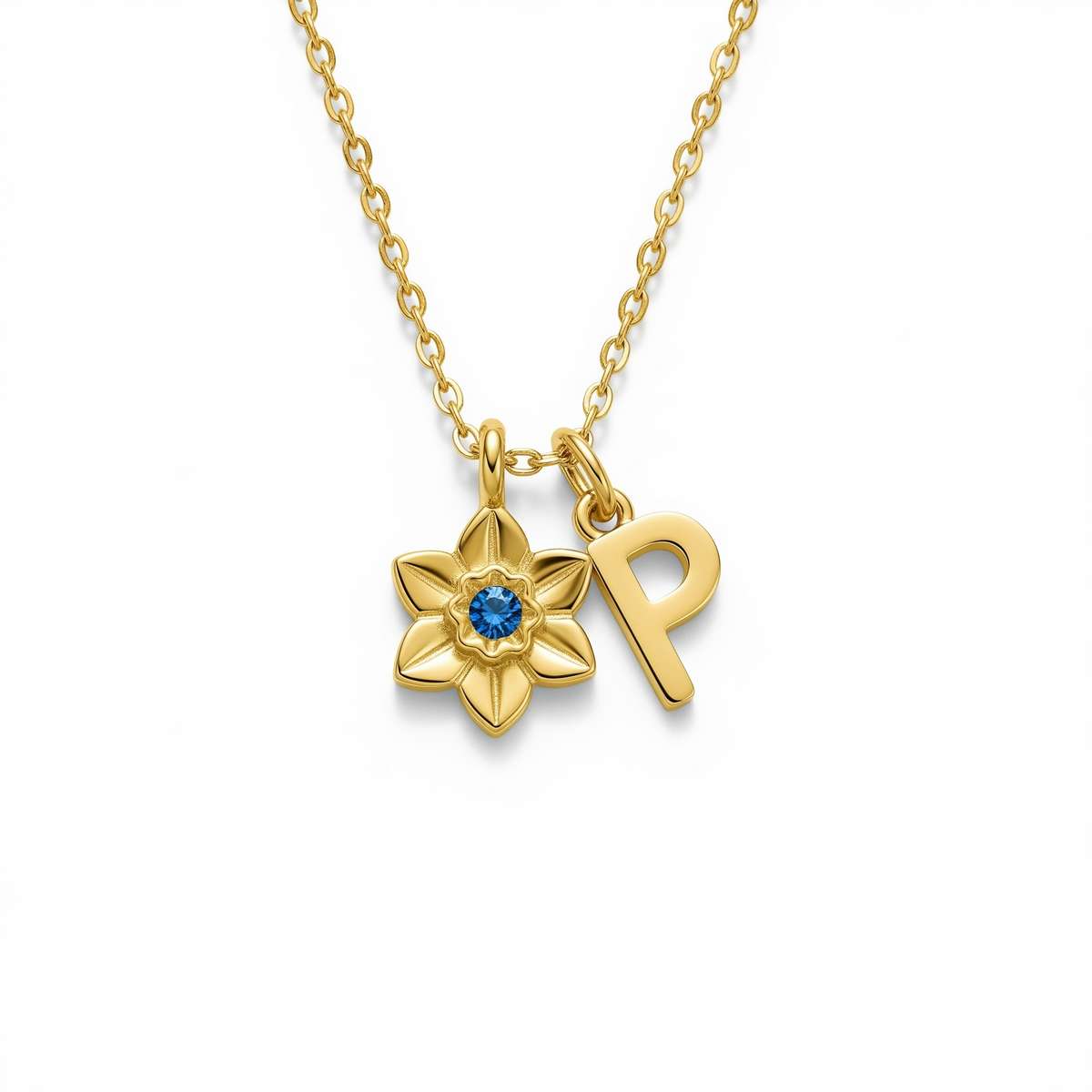 Custom Letter Birthstone Necklace – Personalized Gold Initial Necklace with Flower Charm Initial Pendant