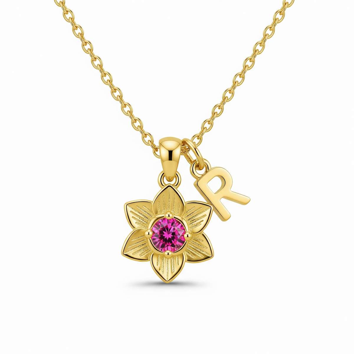 Personalized Flower Initial Necklace - Gold Daffodil Birthstone Pendant with Custom Letter Charm Jewelry