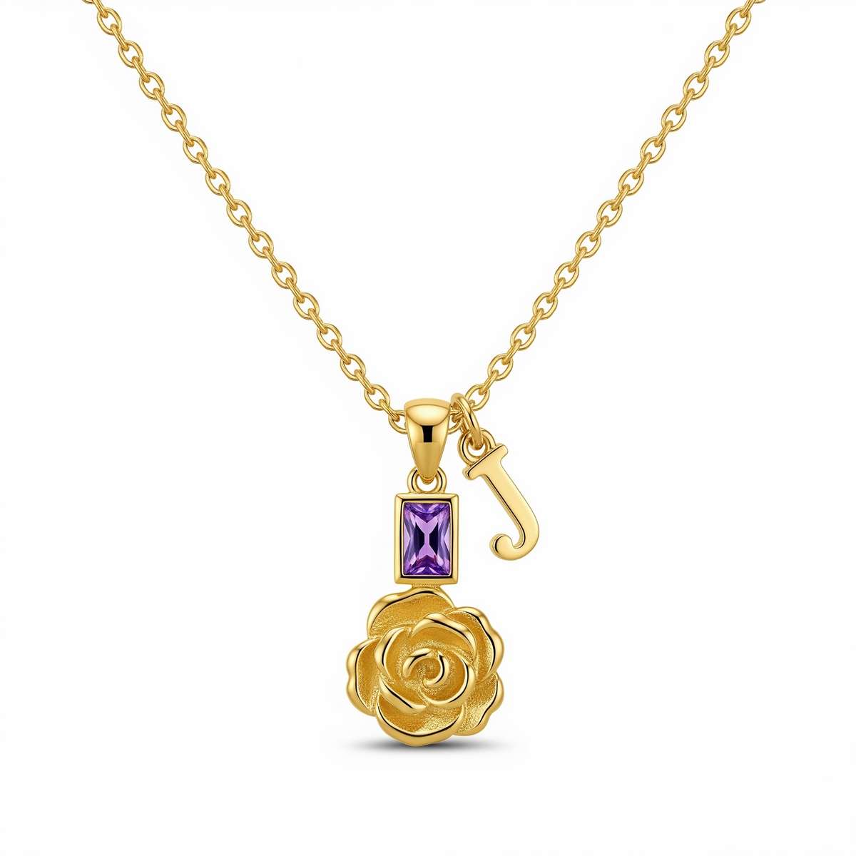 Custom Birth Month Flower & Birthstone Charm Necklace - Personalized Birth Flower and Birthstone Necklace with Custom Name Floral Charm
