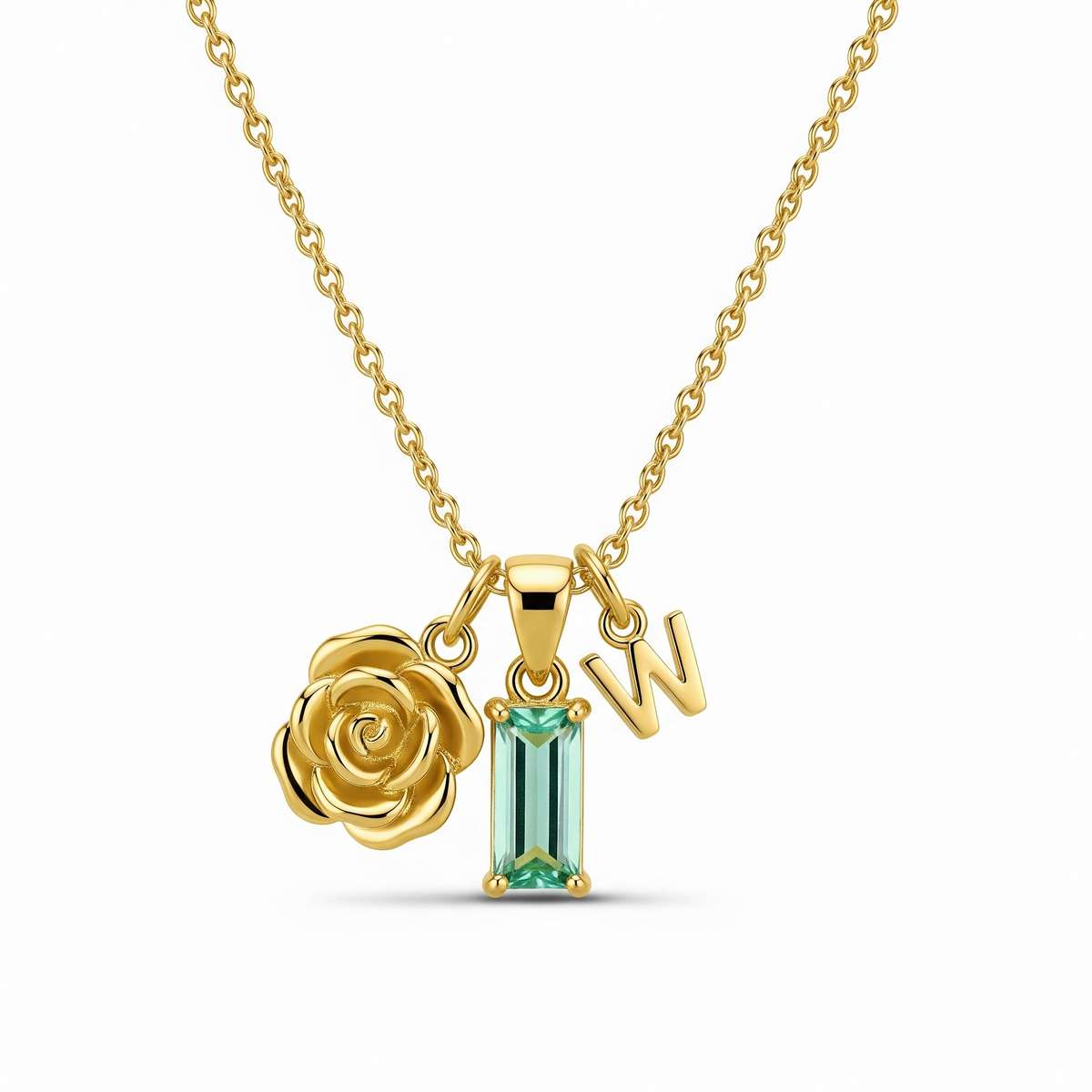 Elegant Gold Rose Necklace with Personalized Gemstone and Initial Pendant – A Unique Initial Pendant Necklace & Personalized Gemstone Necklace
