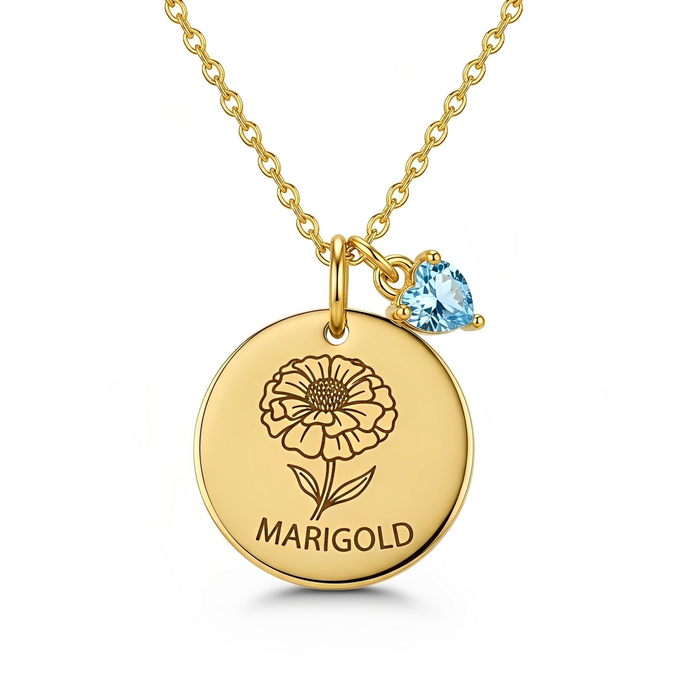 Custom Birth Month Flower Birthstone Charm Necklace | Personalized Flower Birthstone Pendant Necklace | Custom Botanical Birth Flower Jewelry