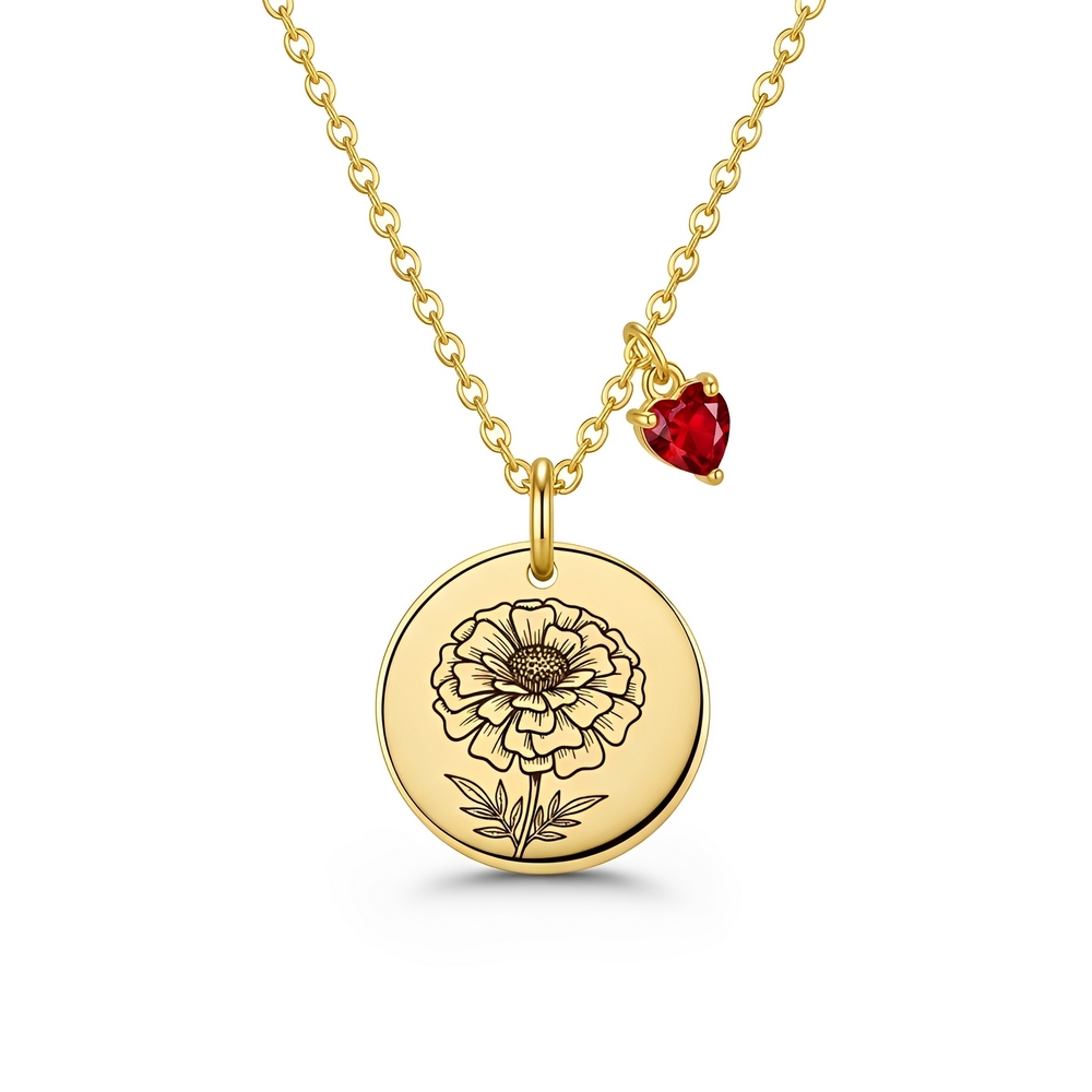 Elegant Custom Flower Birthstone Necklace – Personalized Flower Charm Necklace in Gold – Unique Gold Floral Birthstone Jewelry for Her