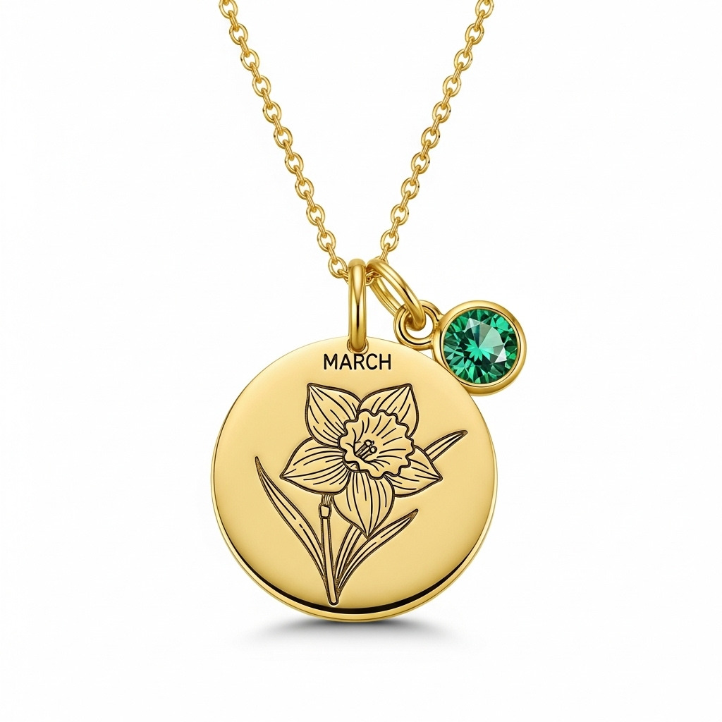 Custom Birthstone Charm Necklace - Personalized Birth Month Flower Necklace with Custom Birthstone Flower Charm