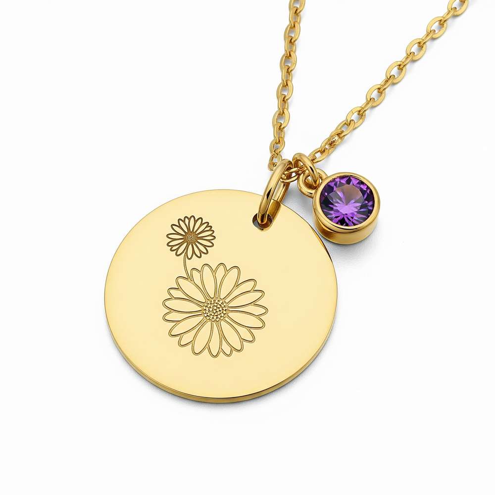 Elegant Custom Birth Month Flower Birthstone Charm Necklace – Personalized Flower and Birthstone Pendant – Custom Botanical Birthstone Name Necklace Gift