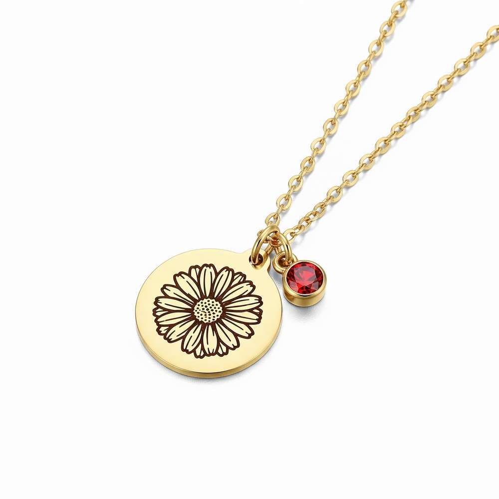 Elegant Custom Birth Month Flower Necklace with Daisy Charm Birthstone – Personalized Flower Birthstone Charm Jewelry Gift