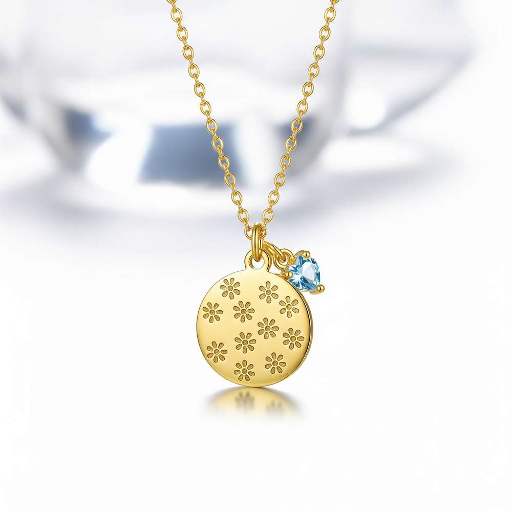 Custom Birth Month Flower Birthstone Charm Necklace - Gold Flower Charm Necklace with Birthstone, Personalized Floral Pendant Necklace for Women