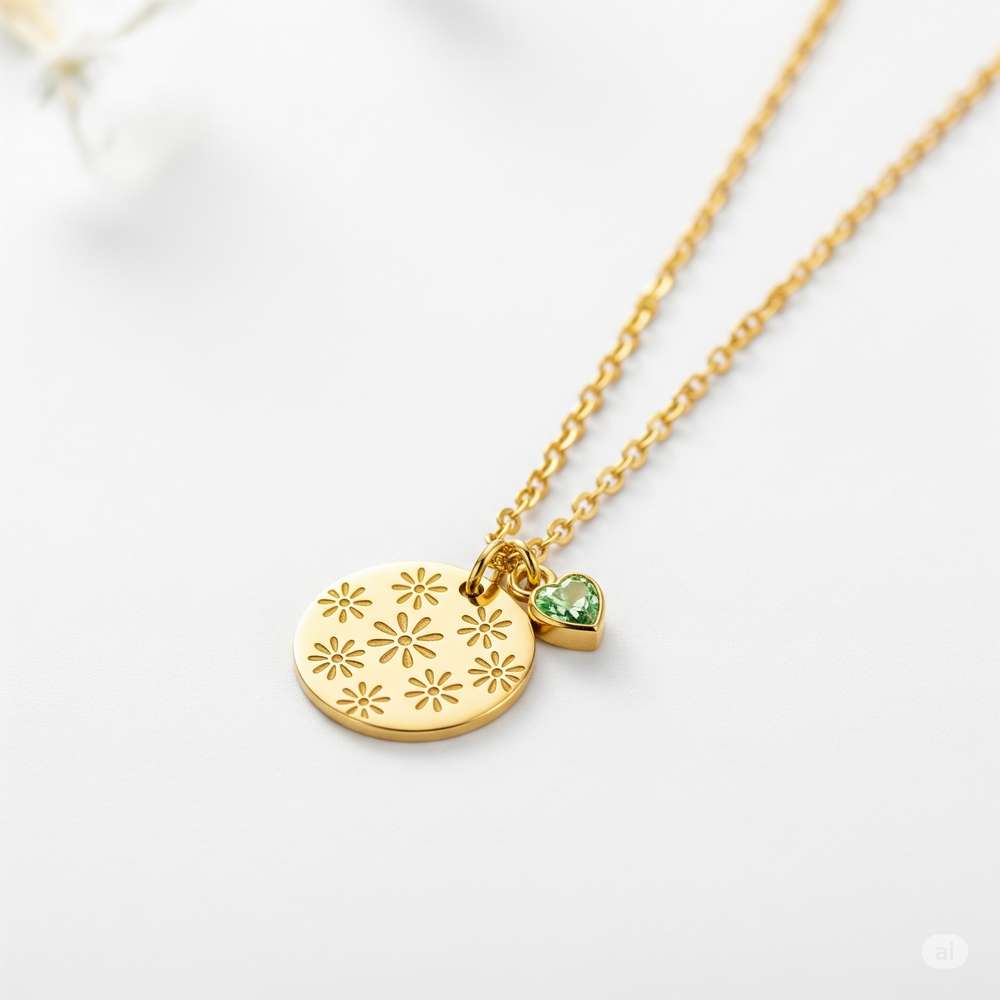 Custom Birthstone Charm Necklace - Gold Flower Pendant Necklace, Personalized Birthstone Jewelry