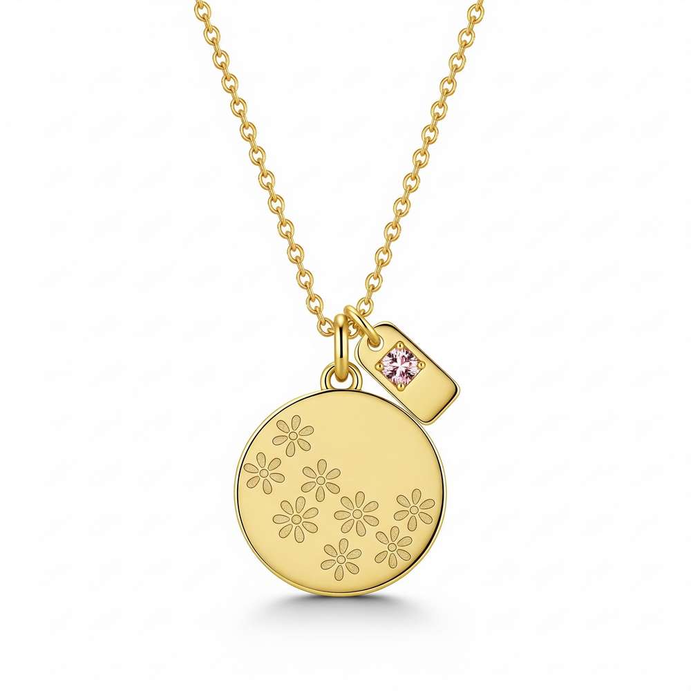 Custom Birthstone Charm Necklace – Floral Pendant Necklace with Personalized Flower Birthstone
