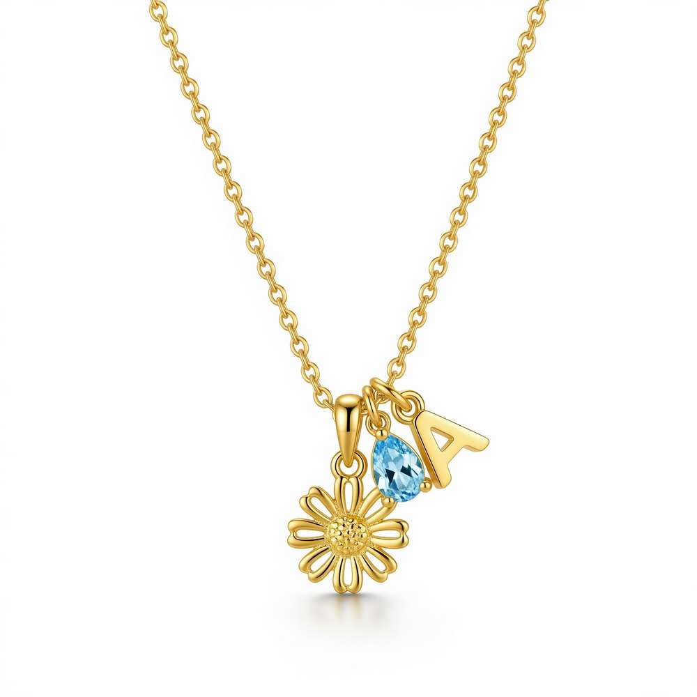 Custom Birthstone Charm Necklace - Personalized Daisy Flower Pendant Necklace with Birthstone Jewelry