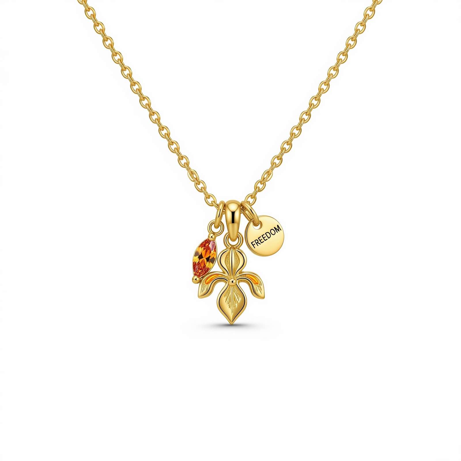 Custom Birth Month Flower Necklace with Gold Birthstone Charm Pendant – Personalized Freedom Flower Jewelry for Everyday Elegance