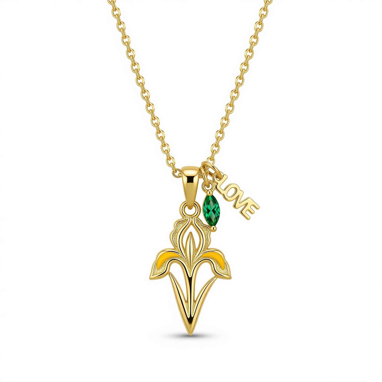 Custom Birth Flower Necklace with Birthstone – Personalized Love Flower Necklace in Gold Featuring a Floral Birth Month Charm Pendant
