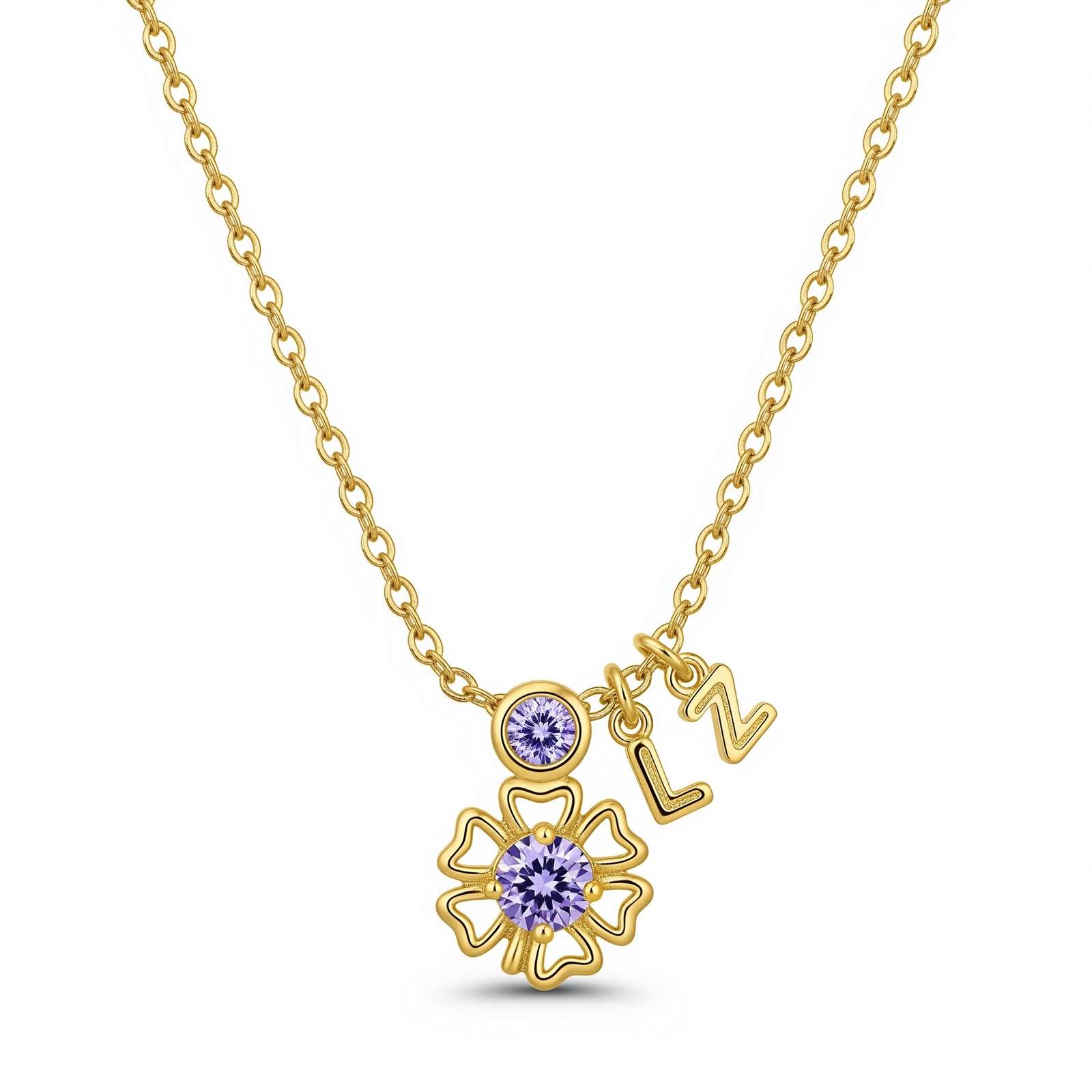Custom Birthstone Flower Necklace with Personalized Charms – Yellow Gold Birthstone Flower Pendant for Unique Gifts – Elegant Personalized Birthstone Charm Necklace Jewelry for Her