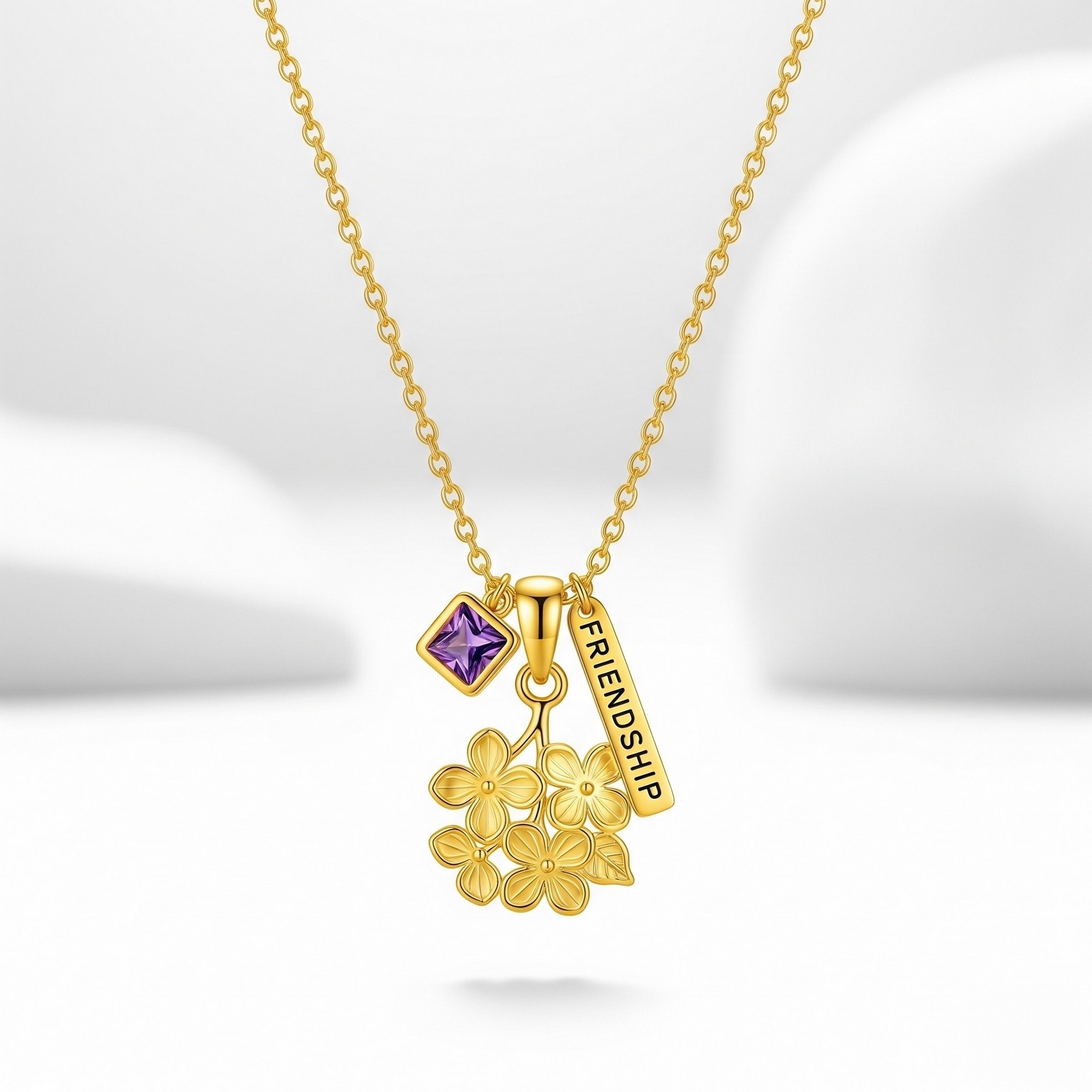 Custom Birth Month Flower Birthstone Charm Necklace – Personalized Friendship Flower Pendant – Gold Plated Friendship Necklace with Birthstone
