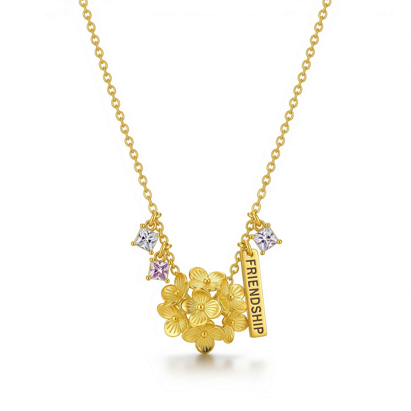Custom Birth Month Flower Birthstone Charm Necklace – Gold Friendship Flower Pendant Necklace with Personalized Zirconia Charm Necklace for a Meaningful Connection
