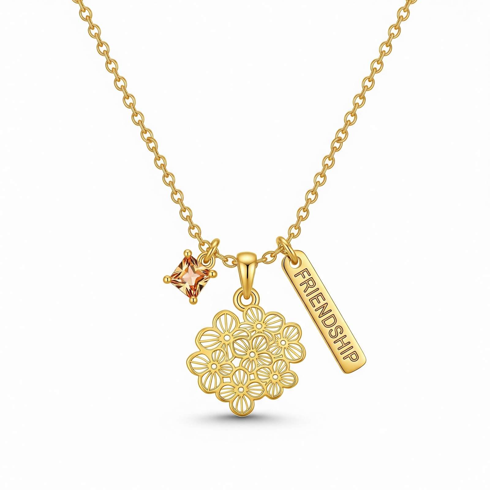 Custom Birth Month Flower Birthstone Charm Necklace – Personalized Floral Gemstone Friendship Necklace in Gold – Elegant Gold Friendship Flower Charm Pendant Gift for Her