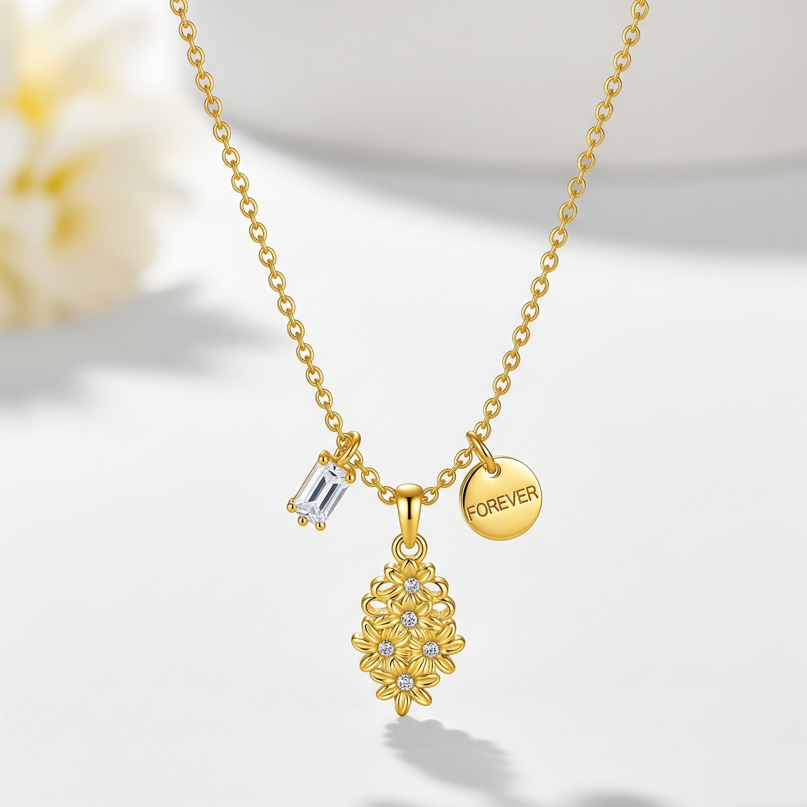 Dedicate Women's Gift Custom Birth Month Flower Necklace – Gold Floral Pendant Forever Charm Necklace – Personalized Birthstone Jewelry for Her