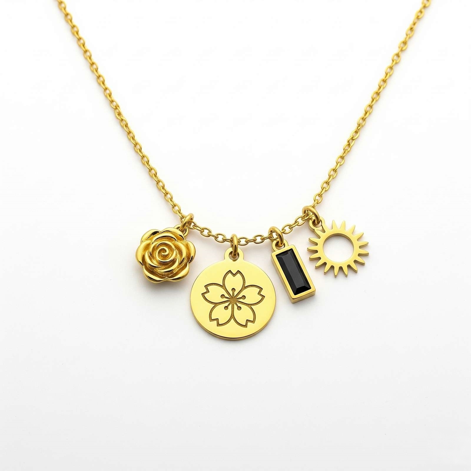 Elegant Cherry Blossom Charm Necklace with Custom Gold Birth Month Flower Pendant – A Delicate Women’s Gift with Custom Birthstone Necklace Accents