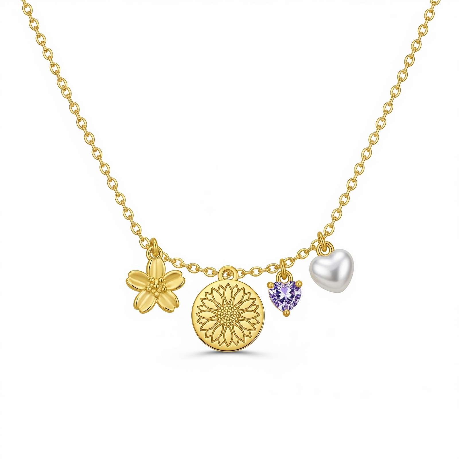 Dedicate Women's Gift Custom Birth Month Flower Necklace – Personalized Floral Charm Necklace for Her with Gold Sunflower Birthstone Pendant Necklace Accents