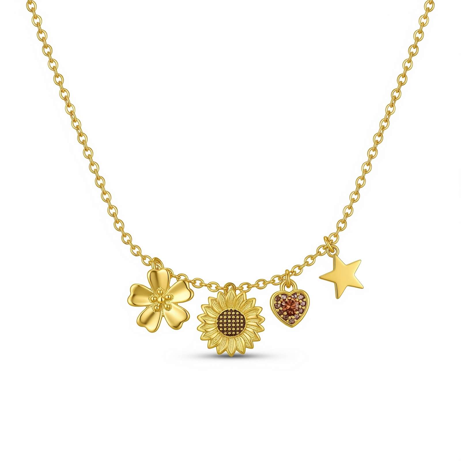 Dedicate Women's Gift Custom Birth Month Flower Birthstone Charm Necklace – Gold Flower Charm Necklace for Women Featuring Sunflower Daisy Heart Star Pendant Jewelry
