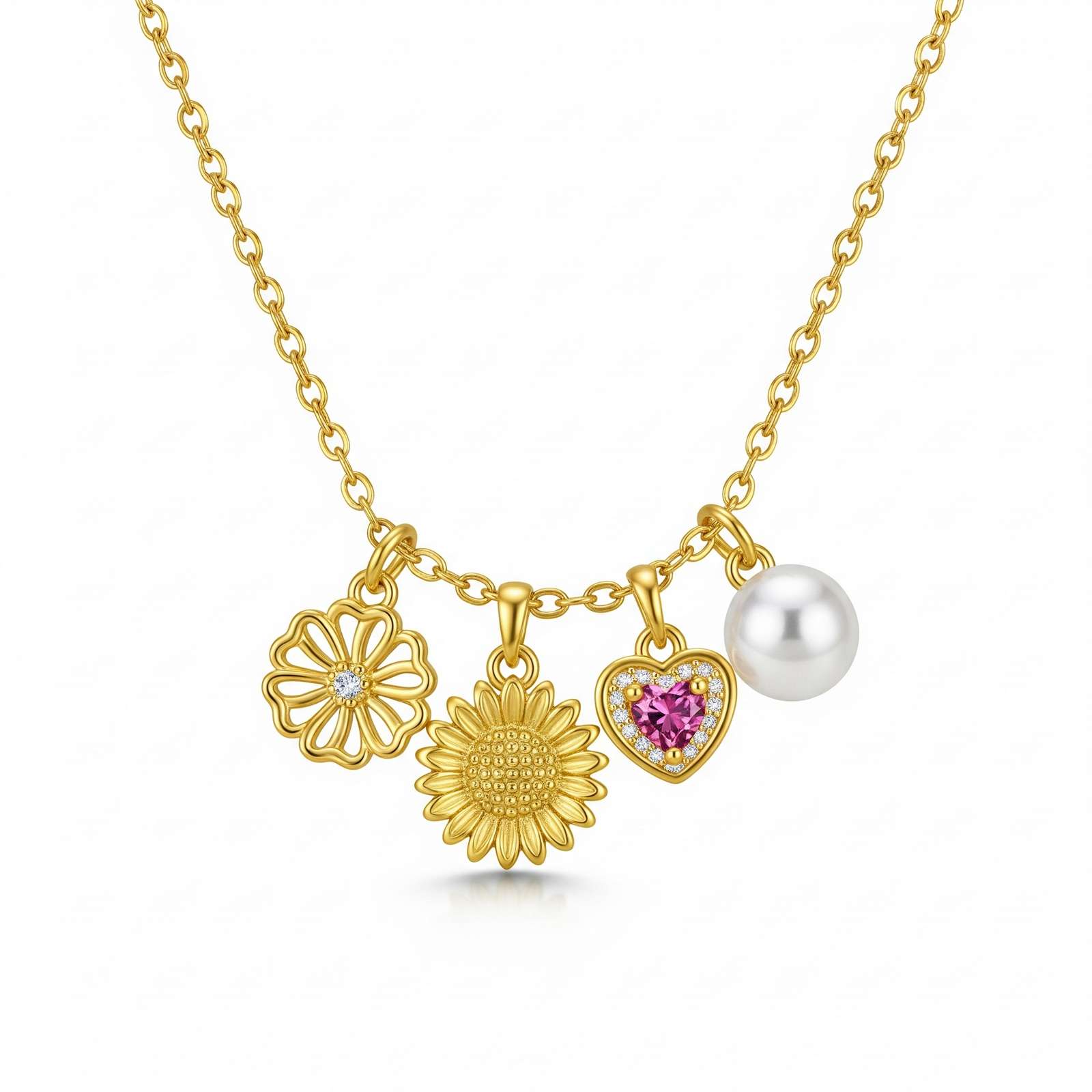 Dedicate women's gift custom birth month flower charm necklace – gold sunflower daisy heart pearl pendant necklace – personalized floral birthstone jewelry for her