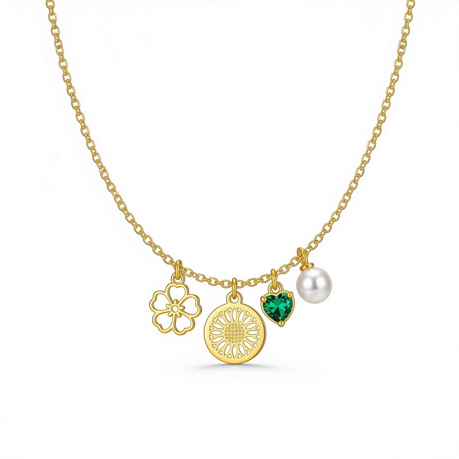 Dedicated Women's Charm Necklace – Custom Birth Month Flower Necklace in Gold with Pearl and Birthstone Accents for Meaningful Elegance