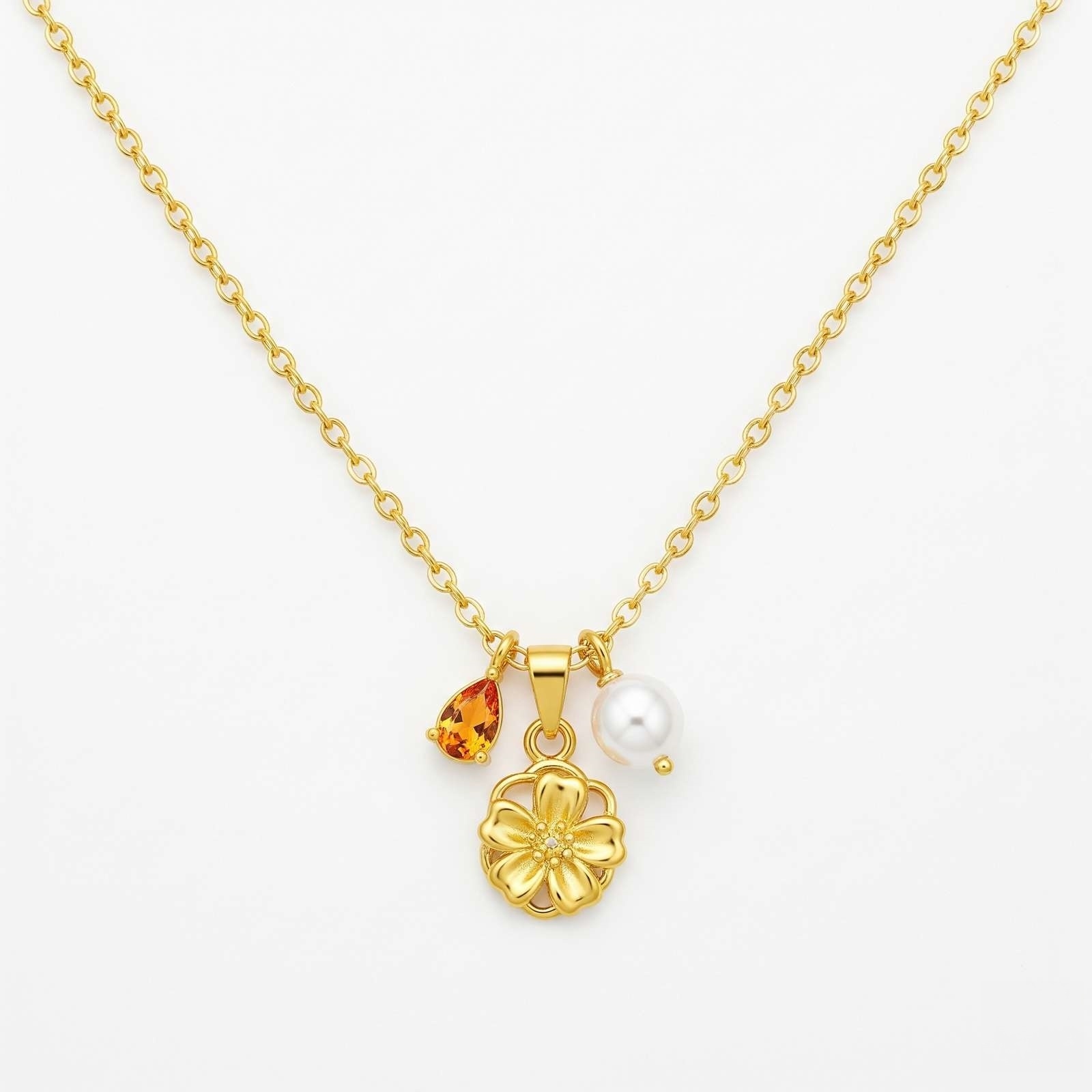 Custom Birthstone Charm Necklace – Elegant Flower Pendant Necklace with Pearl Accent, A Delicate Women’s Gift Personalized Jewelry Treasure