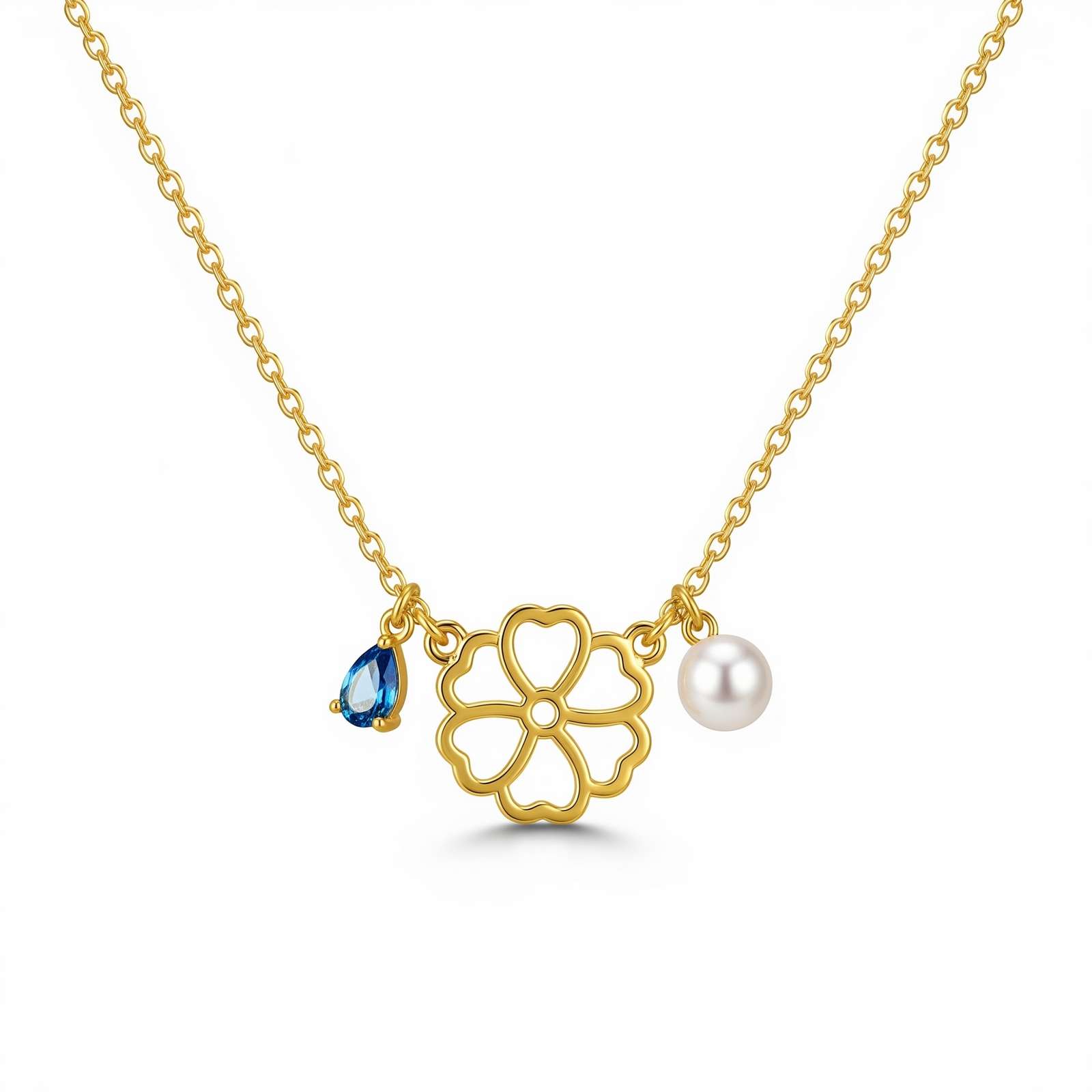 Women's Birthstone Flower Necklace with Custom Birth Month Flower Charm & Dedication Pearl Flower Necklace