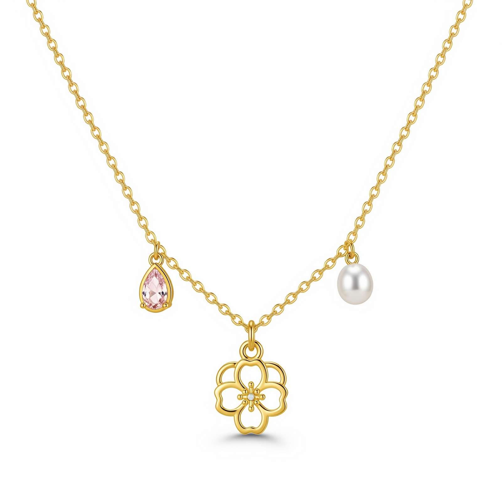 Dedicating Women's Custom Flower Birthstone Necklace – Gold Floral Pearl Charm Necklace, Personalized Birth Month Jewelry for Her