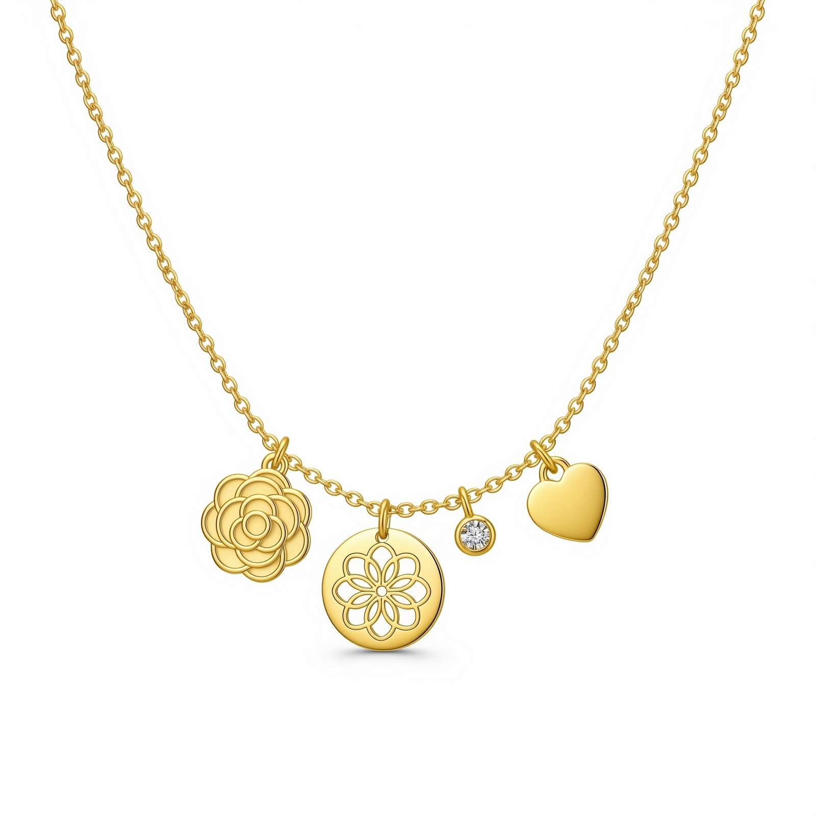 Dedicate Women's Gift Custom Birth Month Flower Necklace – Gold Charm Necklace with Heart and Flower – Personalized Floral Birthstone Pendant Necklace