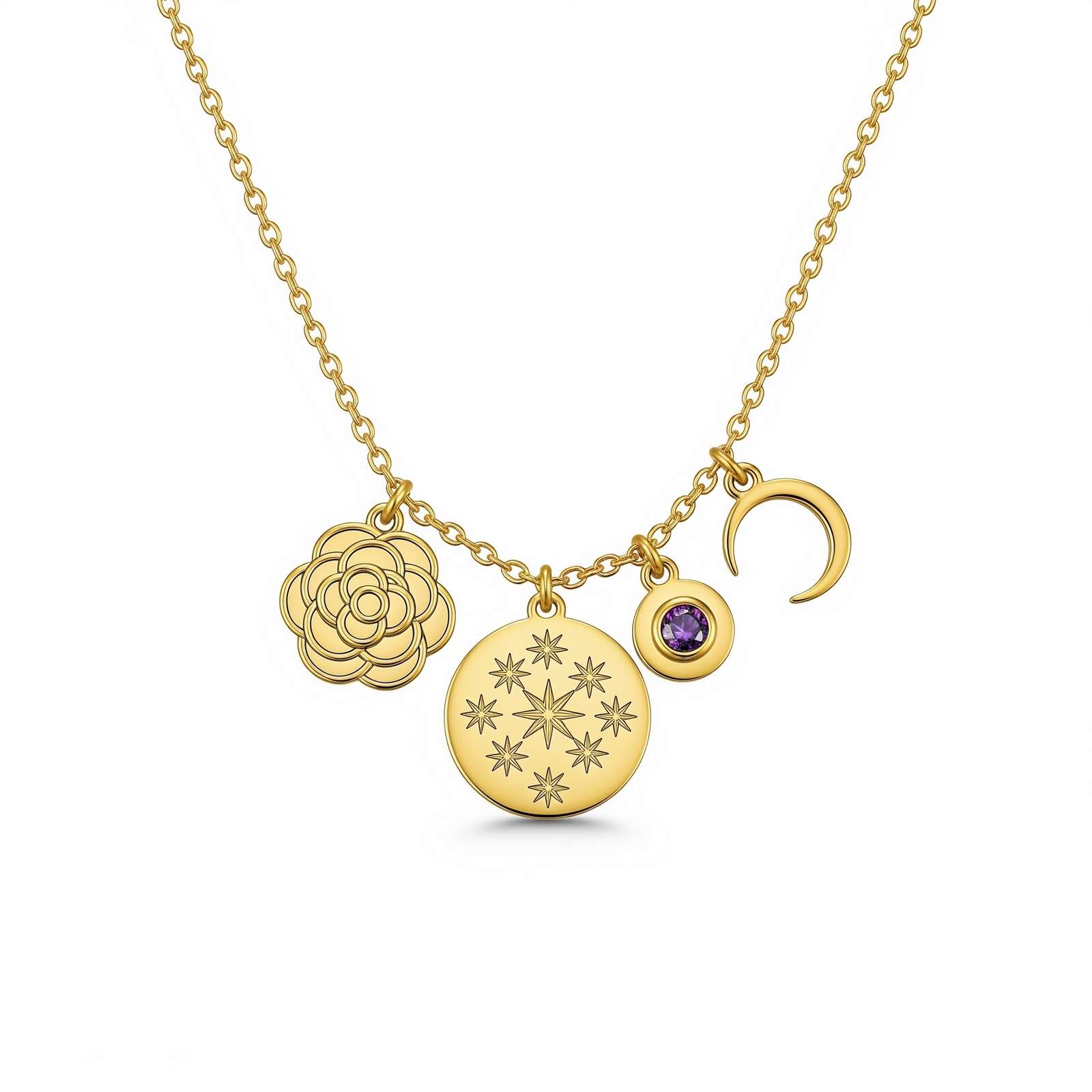Dedicate Women's Gift Necklace with Custom Birth Month Flower and Birthstone Charm Necklace – Celestial Gold Charm Jewelry for Personalized Expression