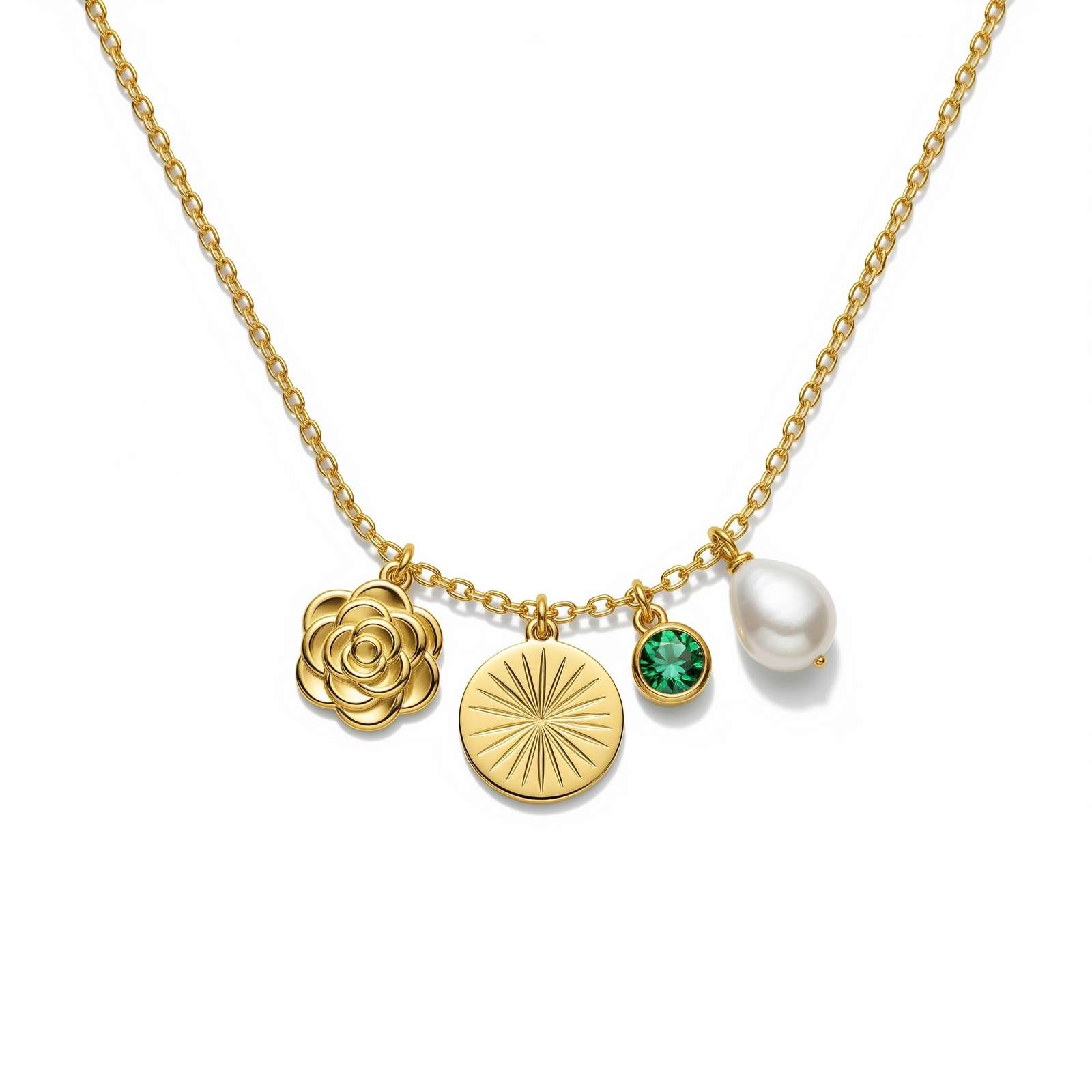 Custom Birthstone Charm Necklace – Personalized Floral Pendant Necklace with Birth Month Flower and Pearl, Ideal Women's Gift Birth Month Flower Jewelry
