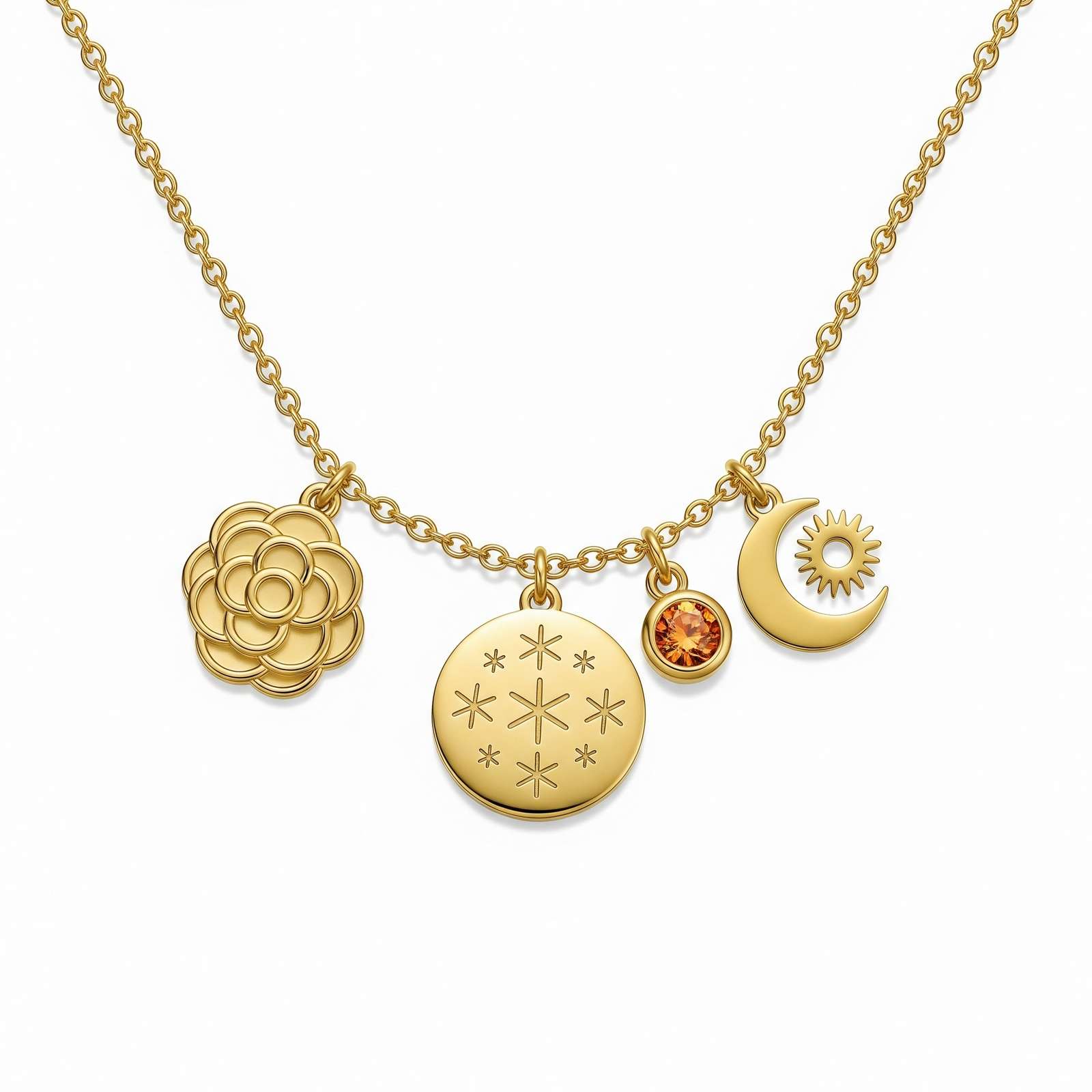 Dedicate Women's Gift Custom Birth Month Flower Necklace with Gold Celestial Birthstone Charm Necklace and Personalized Astrology Moon Sun Charm Jewelry