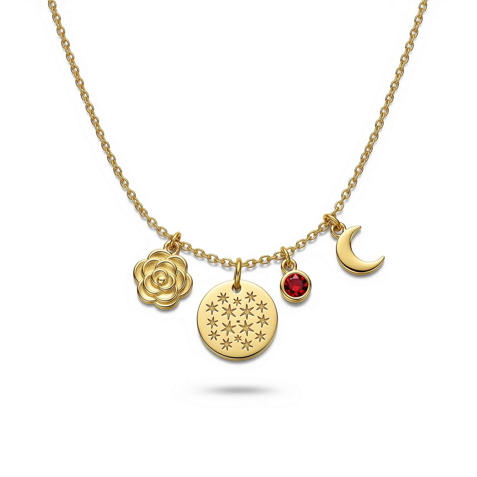 Custom Birthstone Charm Necklace - Women's Flower Charm Necklace Personalized Gold Charm Necklace