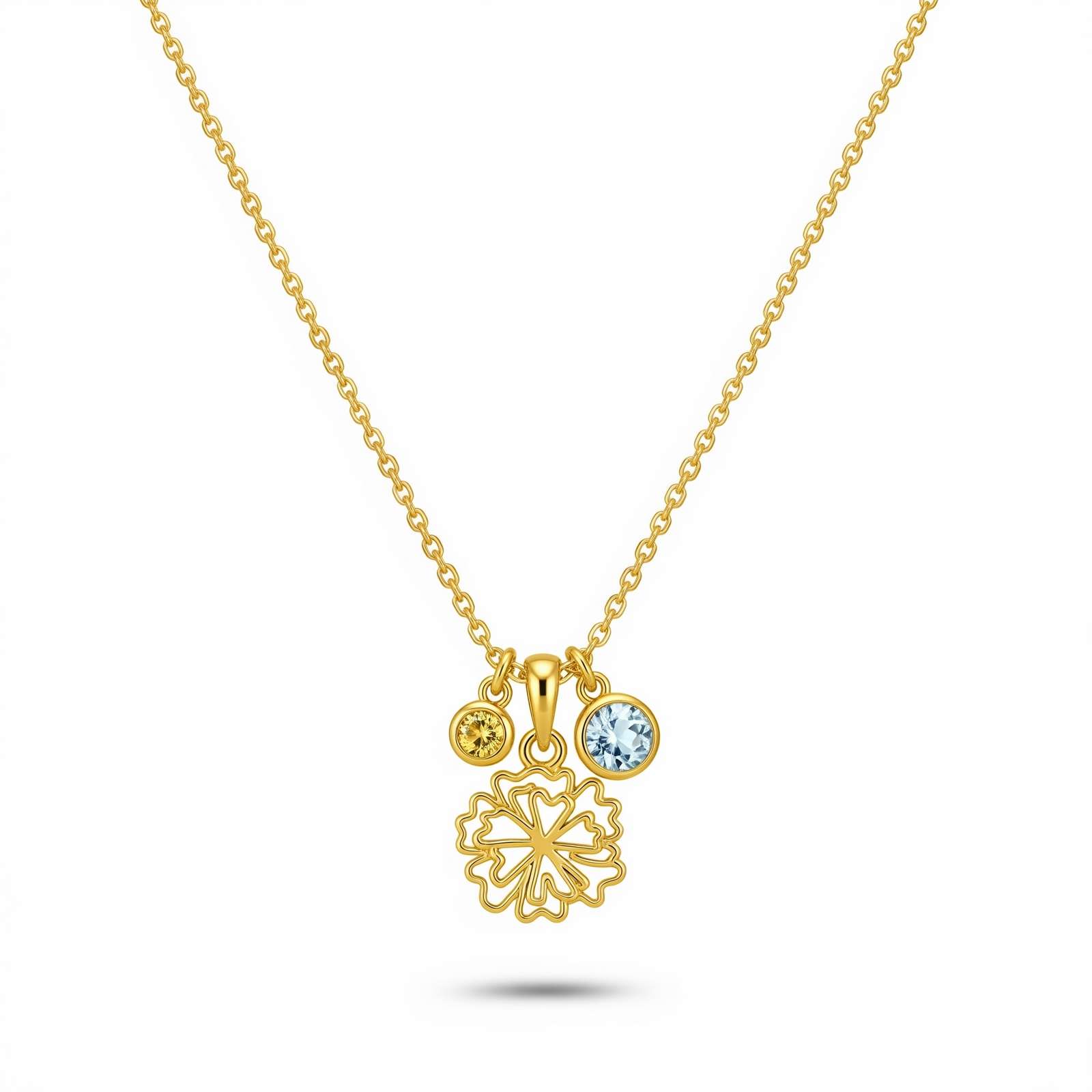 Dedicate Women's Gift Custom Birth Flower Necklace – Gold Birthstone Charm Necklace with Personalized Floral Pendant for Her