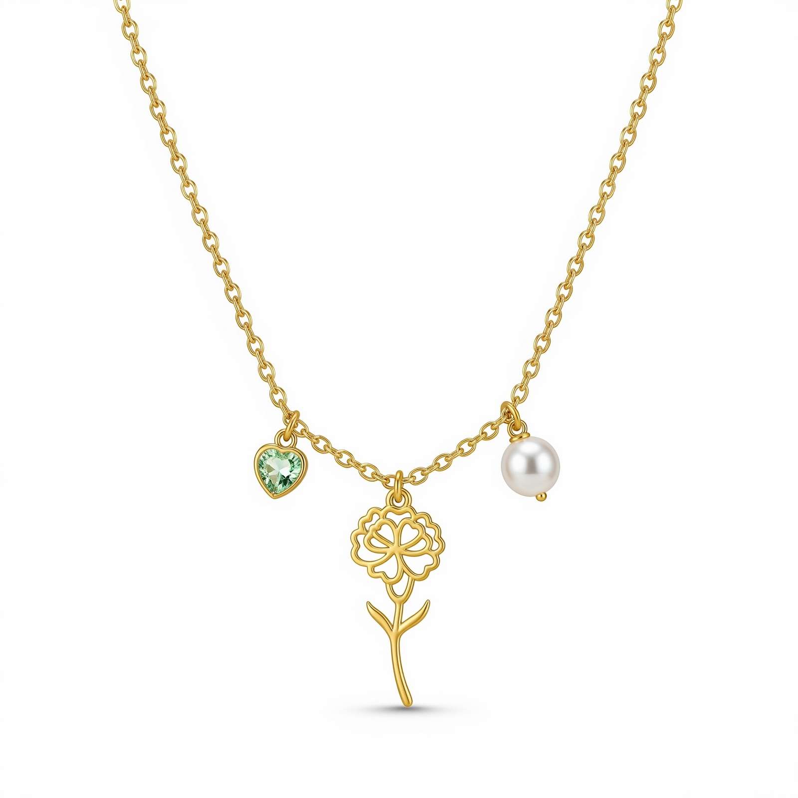 Dedicate Women's Gift Custom Birth Month Flower Necklace – Gold Flower Charm Necklace with Pearl and Birthstone – Personalized Floral Pendant Necklace for Her, Perfect for Everyday Elegance and Special Moments