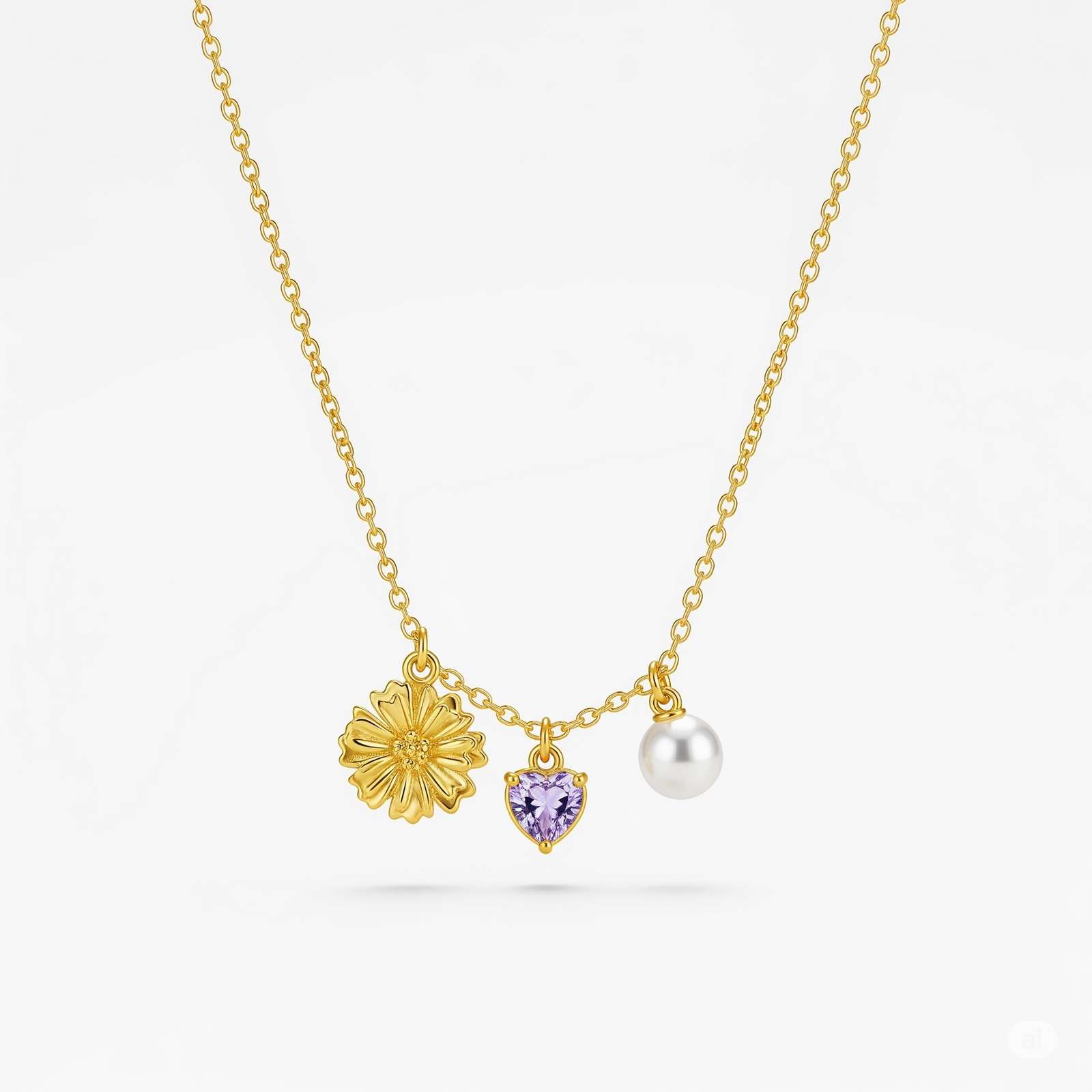 Dedicate Women's Gift Custom Birth Flower Necklace – Gold Daisy Pearl Birthstone Charm Necklace – Personalized July Birth Month Jewelry