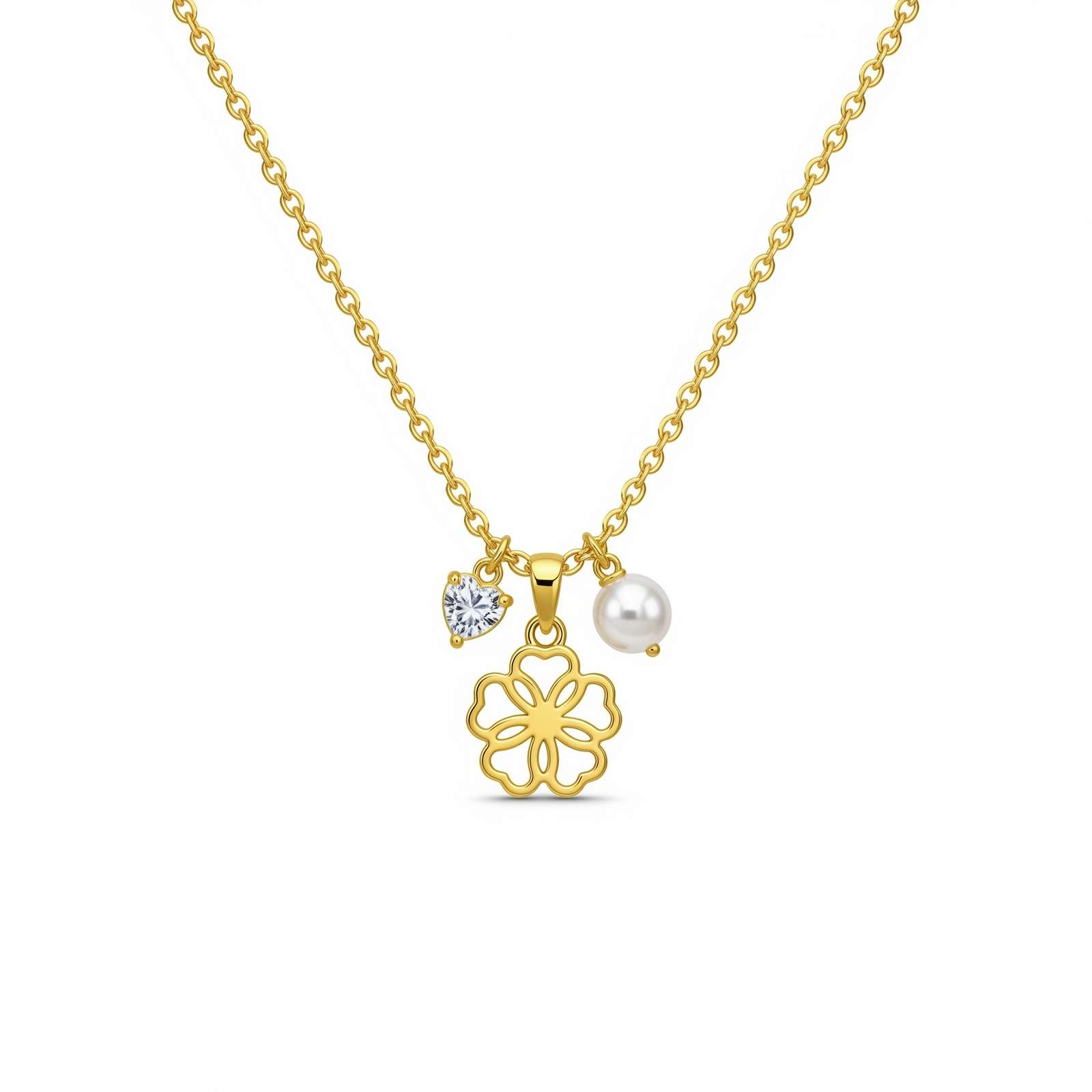 Elegant Dedicated Women's Flower Necklace with Gold Birthstone Charm and Custom Birth Month Pearl Pendant – Perfect Personal Gift for Her