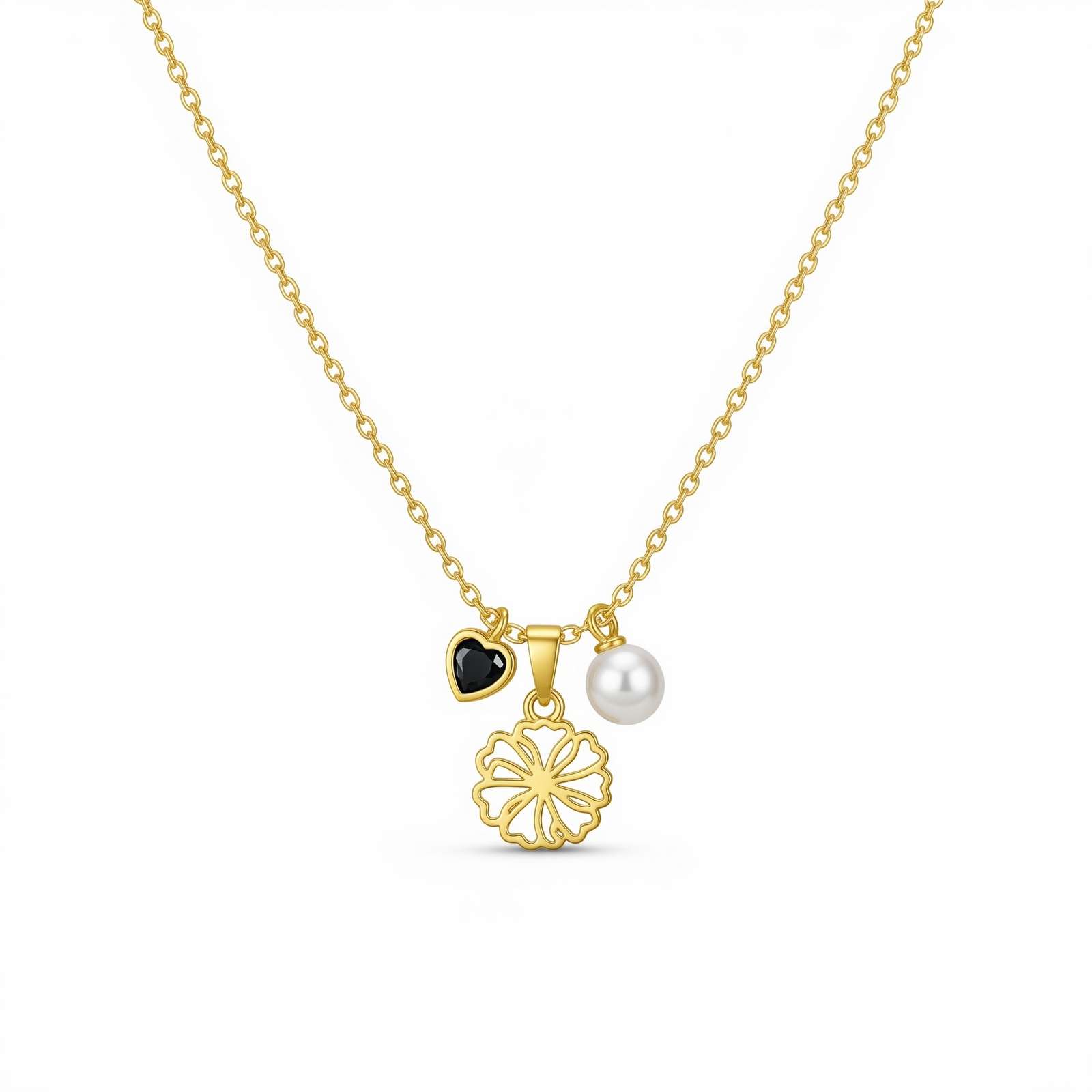 Delicate Women’s Gift Custom Birth Month Flower Necklace – Elegant Gold Flower Pendant Charm Necklace with Pearl Heart Charm Necklace for Women