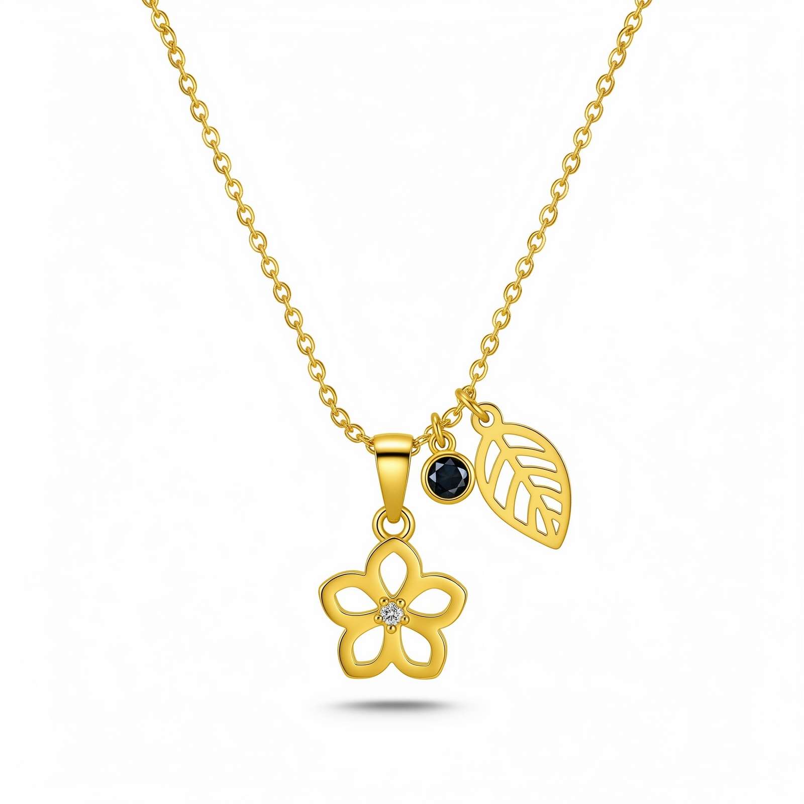 Dedicated Women's Custom Birth Month Flower Necklace – Gold Flower Charm Necklace with Birthstone – Personalized Leaf and Floral Pendant Jewelry
