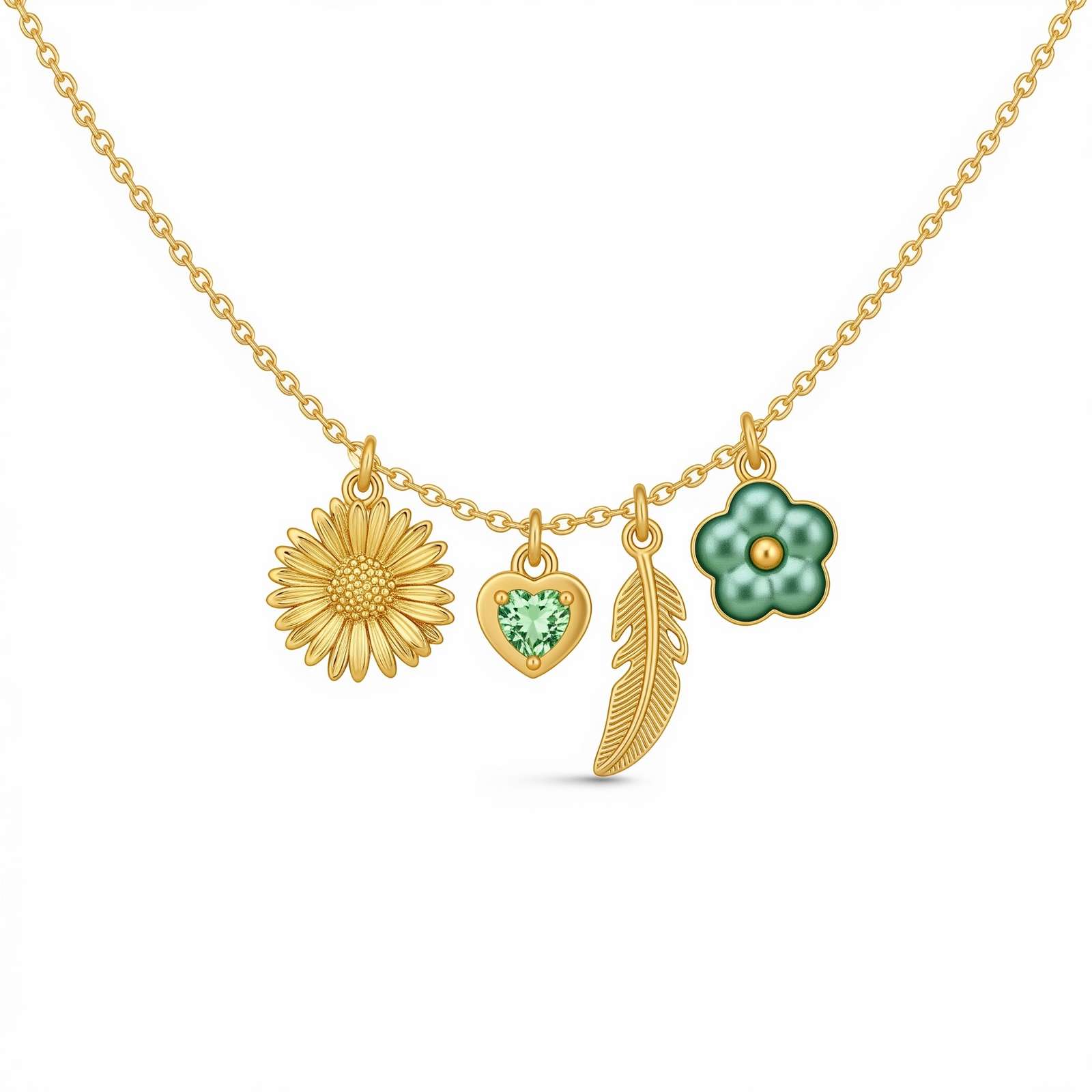 Custom Birthstone Charm Necklace for Women - Personalized Birth Month Flower & Flower Charm Necklace