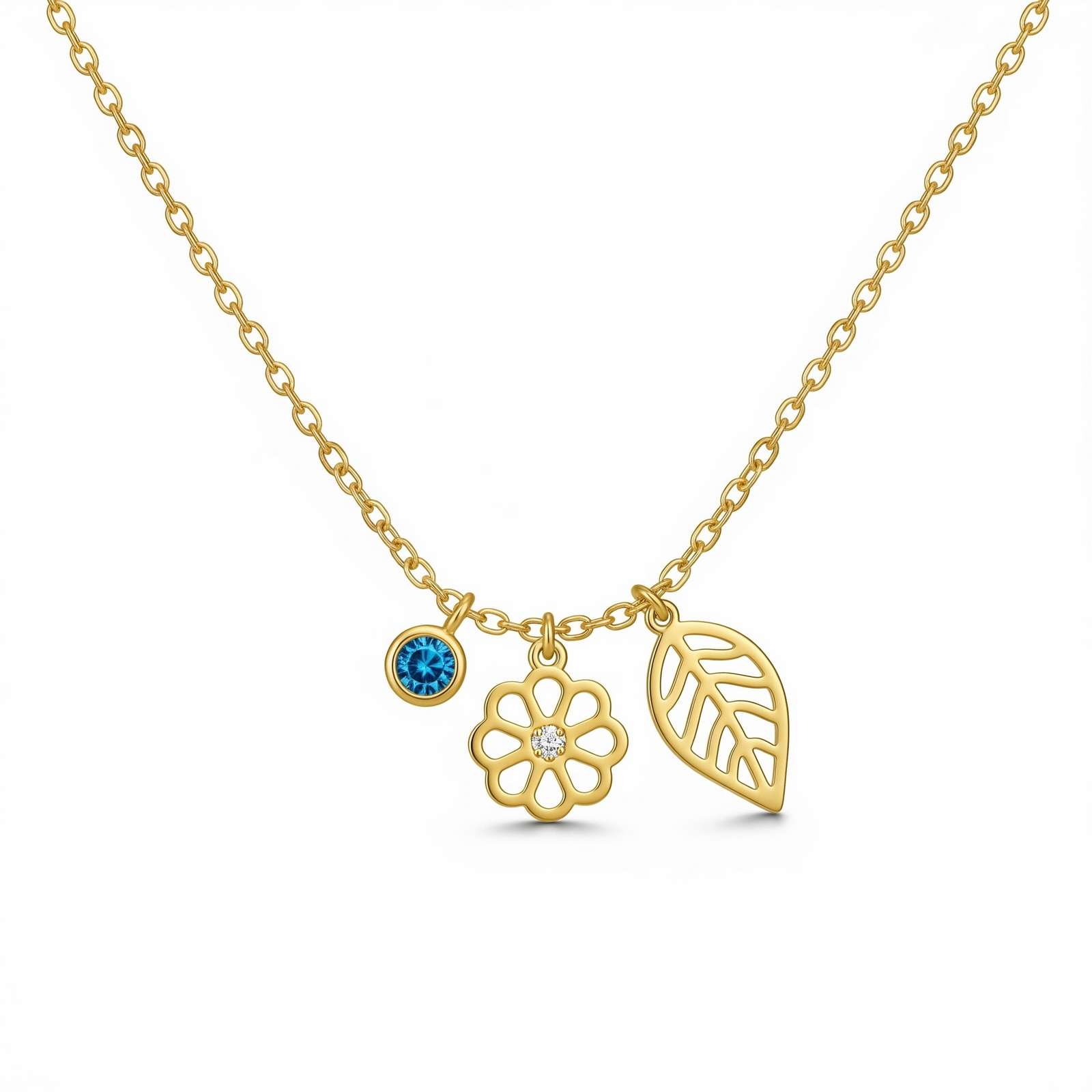 Elegant Women's Birthstone Necklace with Custom Flower Charm and Leaf Detail – Personalized Birth Month Necklace for Everyday Style