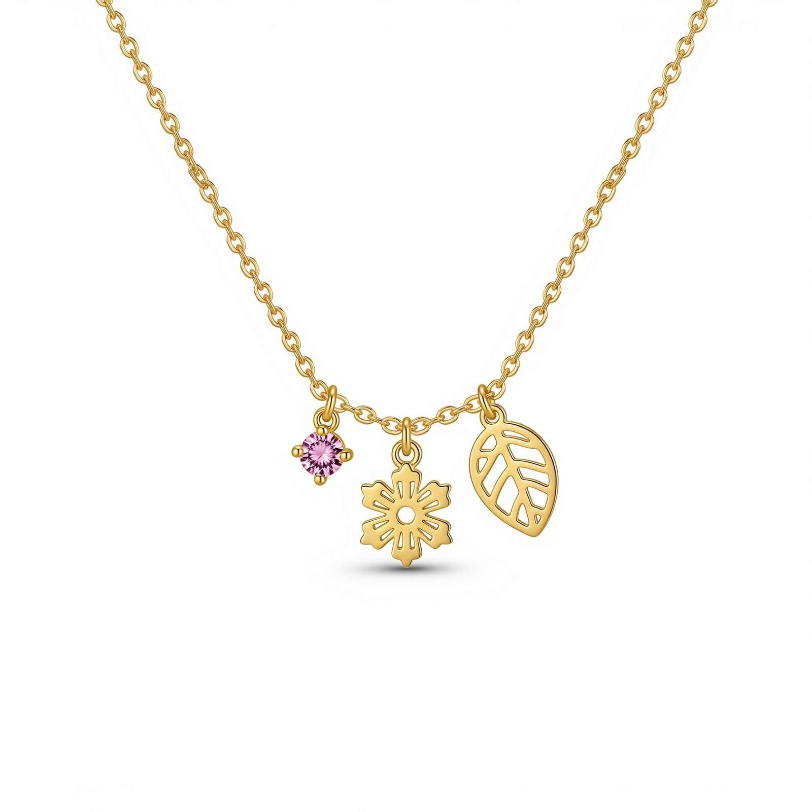 Delicate Women’s Gold Charm Necklace with Custom Birth Flower and Birthstone Pendant – Personalized Gold Necklace Gift for Her