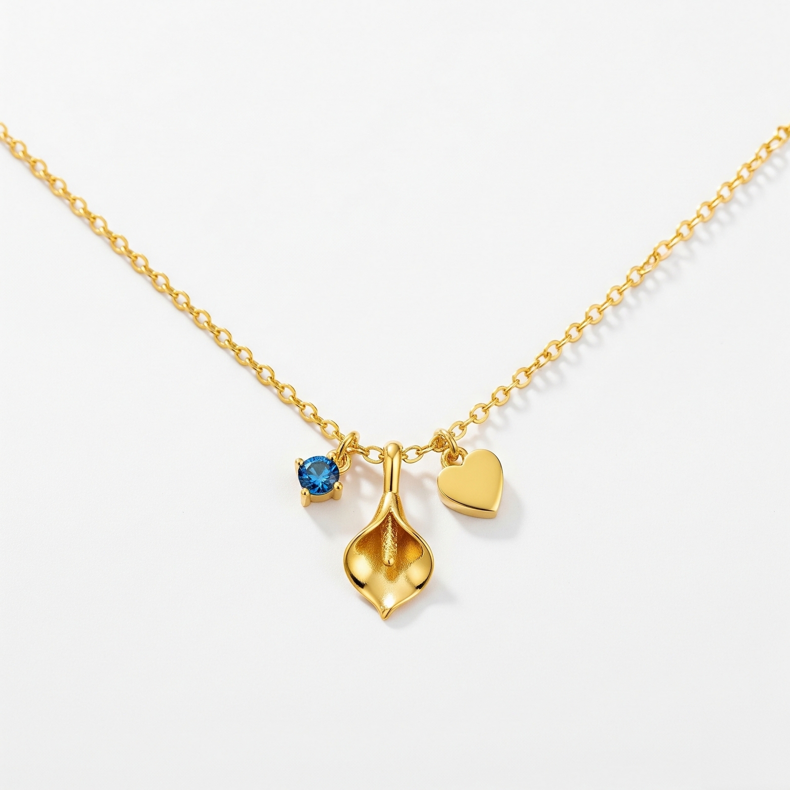 Dedicated Women’s Gift Necklace - Custom Birthstone Charm Necklace with Gold Flower Heart Pendant