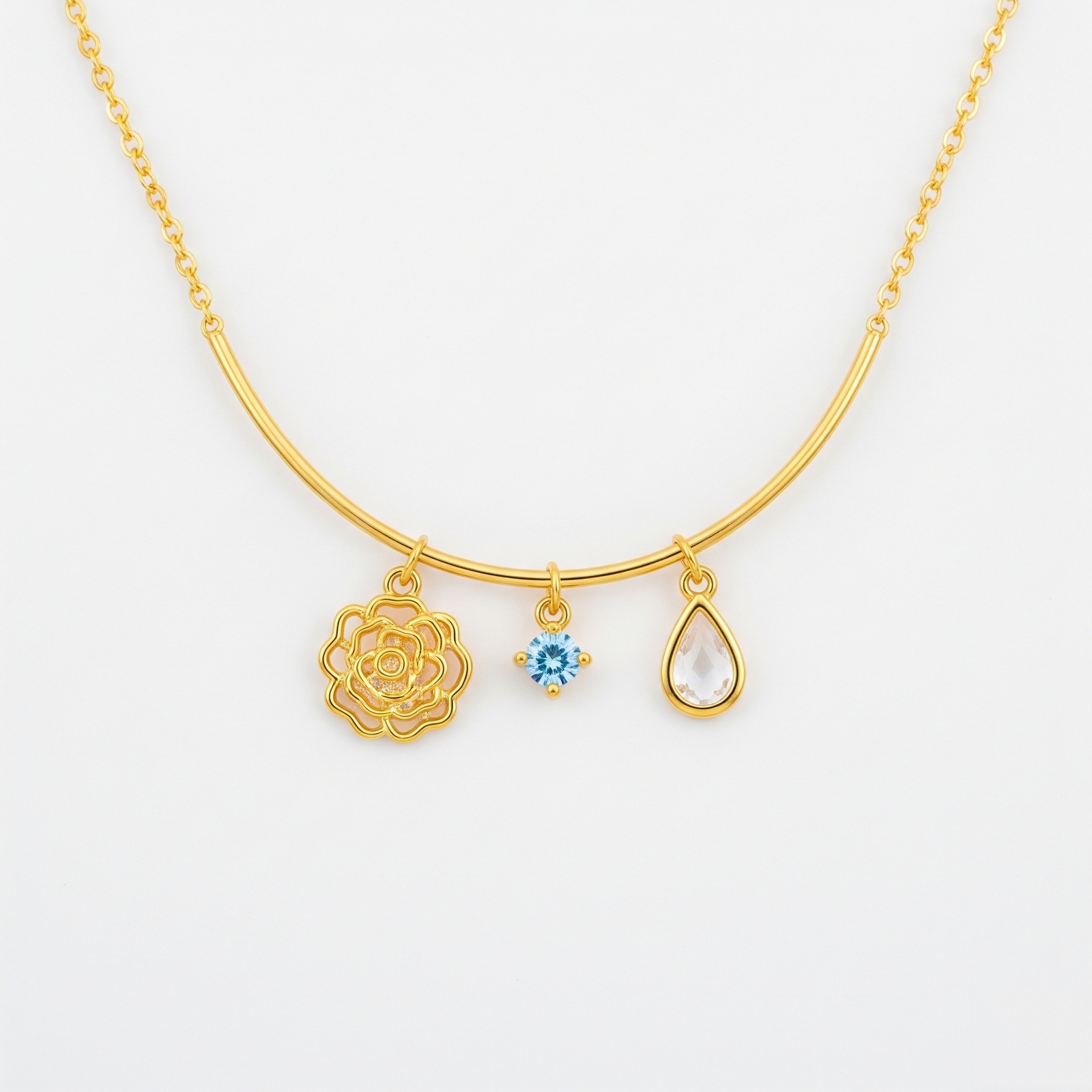 Dedicated Women's Birthstone Necklace with Custom Flower Charm Pendant – Elegant, Personalized Birth Month Jewelry Gift for Her