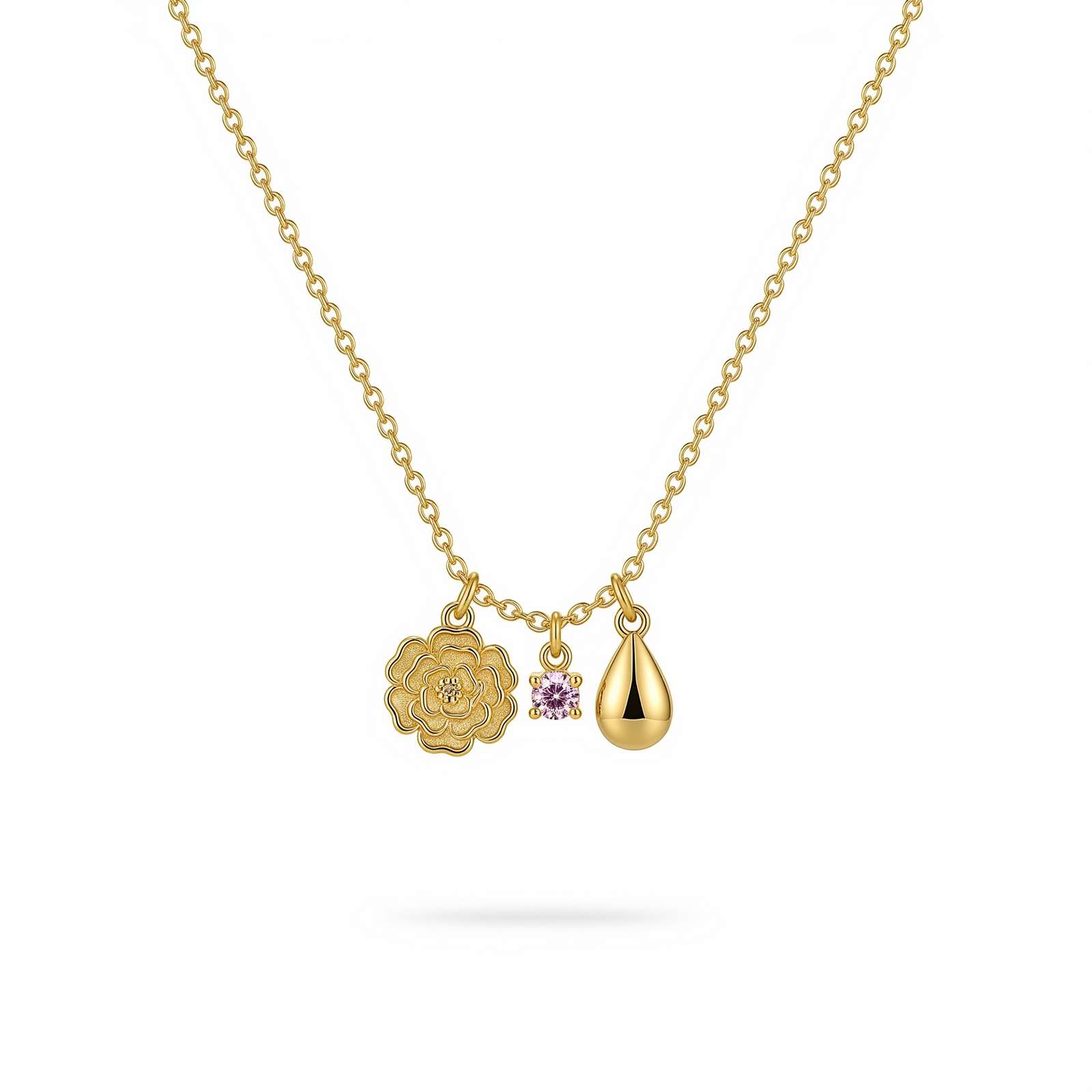 Dedicate Women's Gift Custom Birth Flower Necklace – Gold Birthstone Charm Necklace for Her with Personalized Floral Drop Pendant Necklace