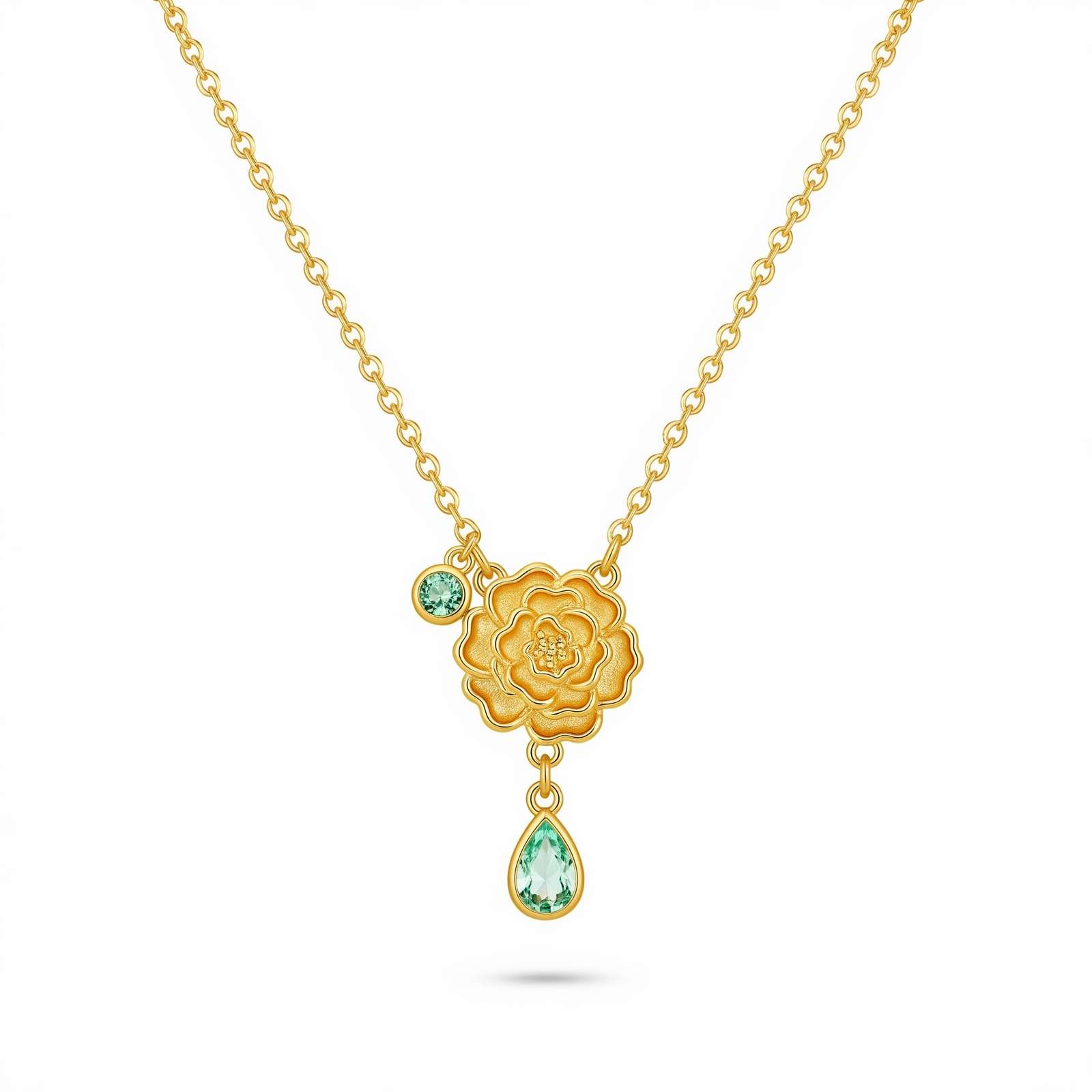 Elegant Custom Birthstone Flower Necklace for Women – Unique Women’s Gift Flower Birthstone Necklace with Floral Motif & Gemstone Drops