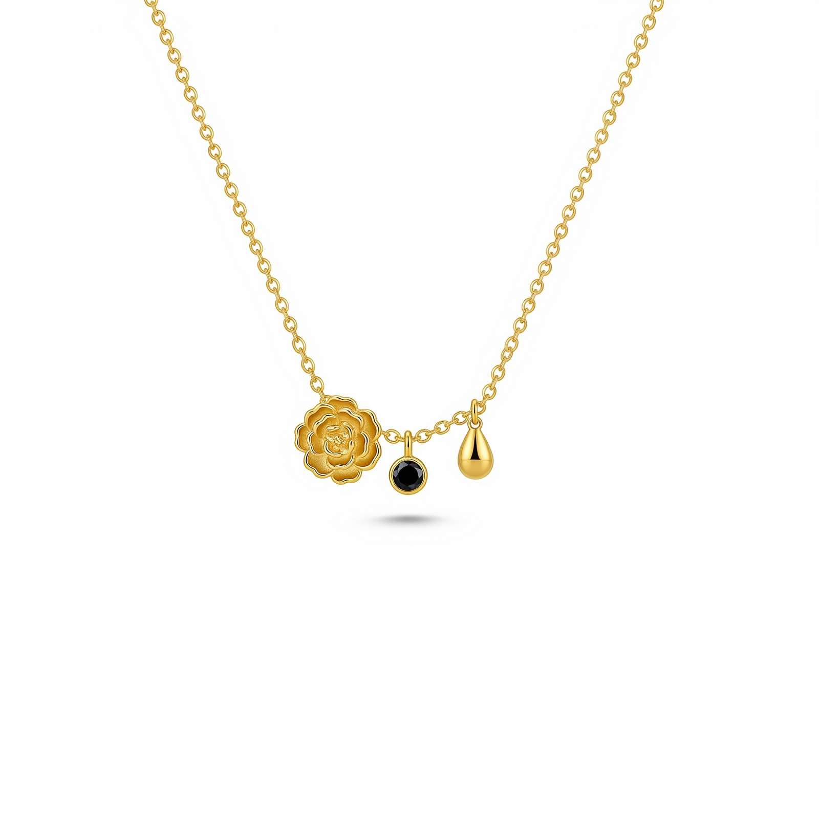 Dedicate Women's Gift Custom Birth Month Flower Necklace – Gold Flower Charm Necklace for Her – Personalized Gold Pendant with Birthstone Drop