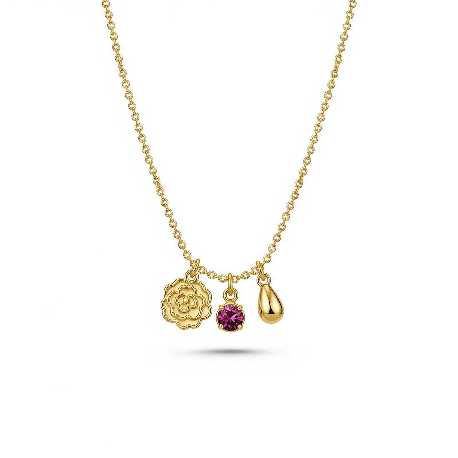 Dedicating Women's Custom Charm Necklace with July Birthstone Flower Pendant - Gold Personalized Birth Month Necklace