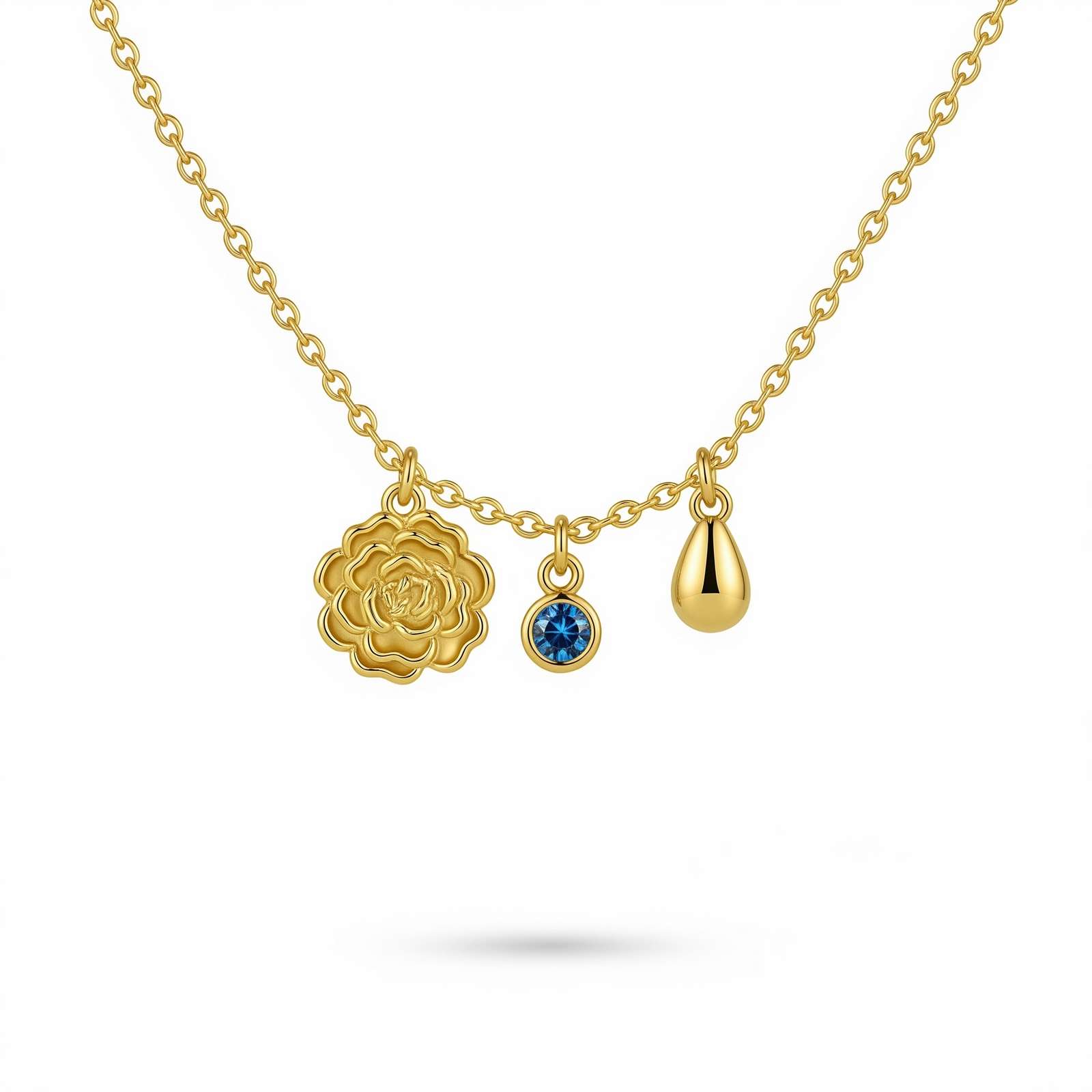 Dazzling Gold Birthstone Charm Necklace - Personalized Floral Charm Jewelry, Custom Birth Month Flower Necklace for Her