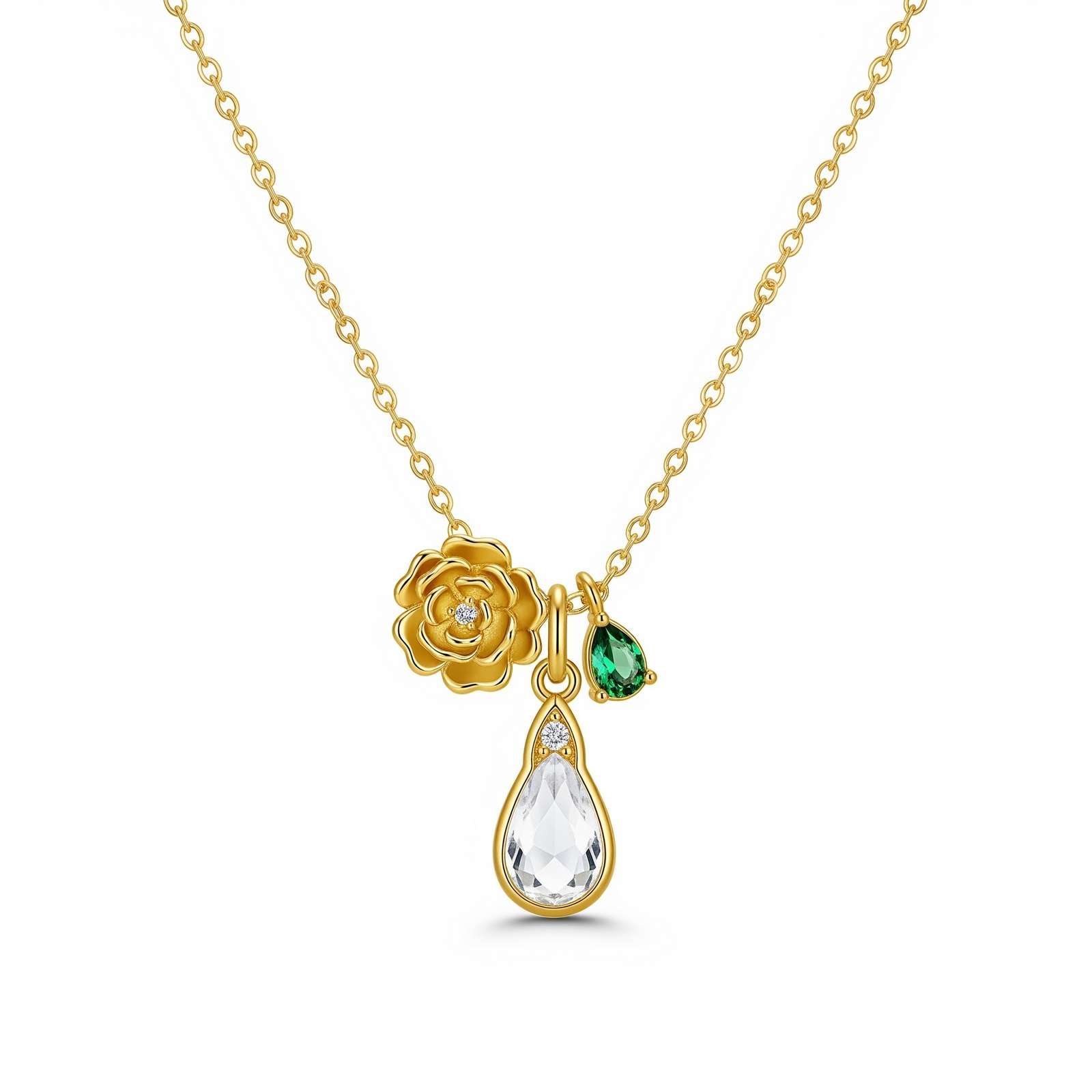 Personalized Gold Floral Necklace with Custom Birthstone Charm Pendant – A Dedicate Women's Birth Flower Necklace for Meaningful Style